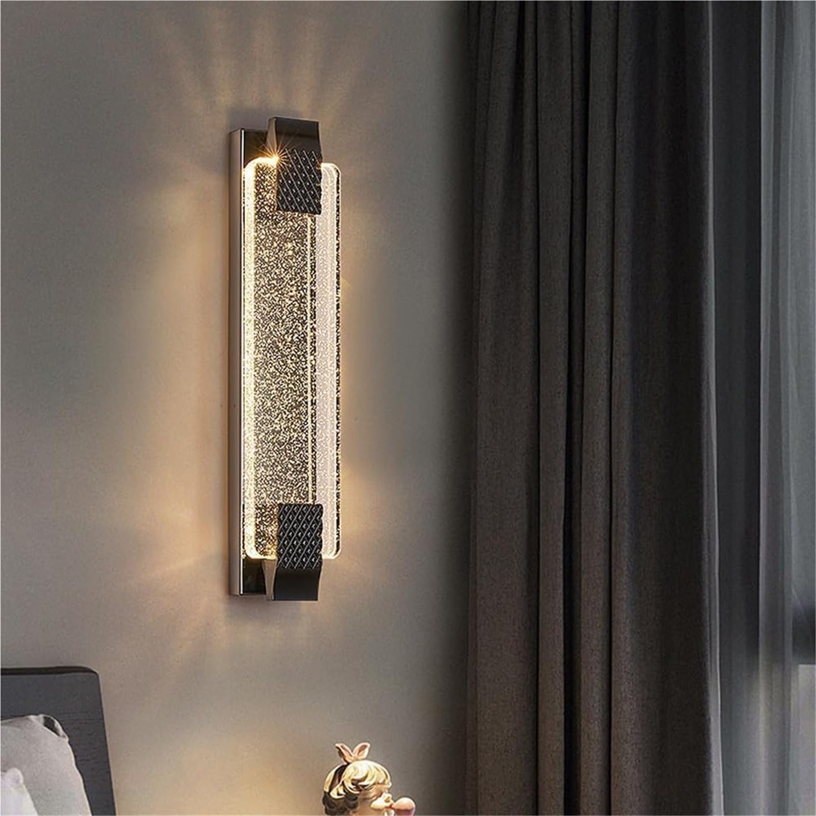 HCZKIUJY Contemporary Wall Lamps & Sconces LED Crystal Glass Modern Linear Long Indoor Wall Lights, Black Hallway Mount Lamp with Dimming Bathroom Vanity Bar for Mirror Bedroom(Black 40cm)