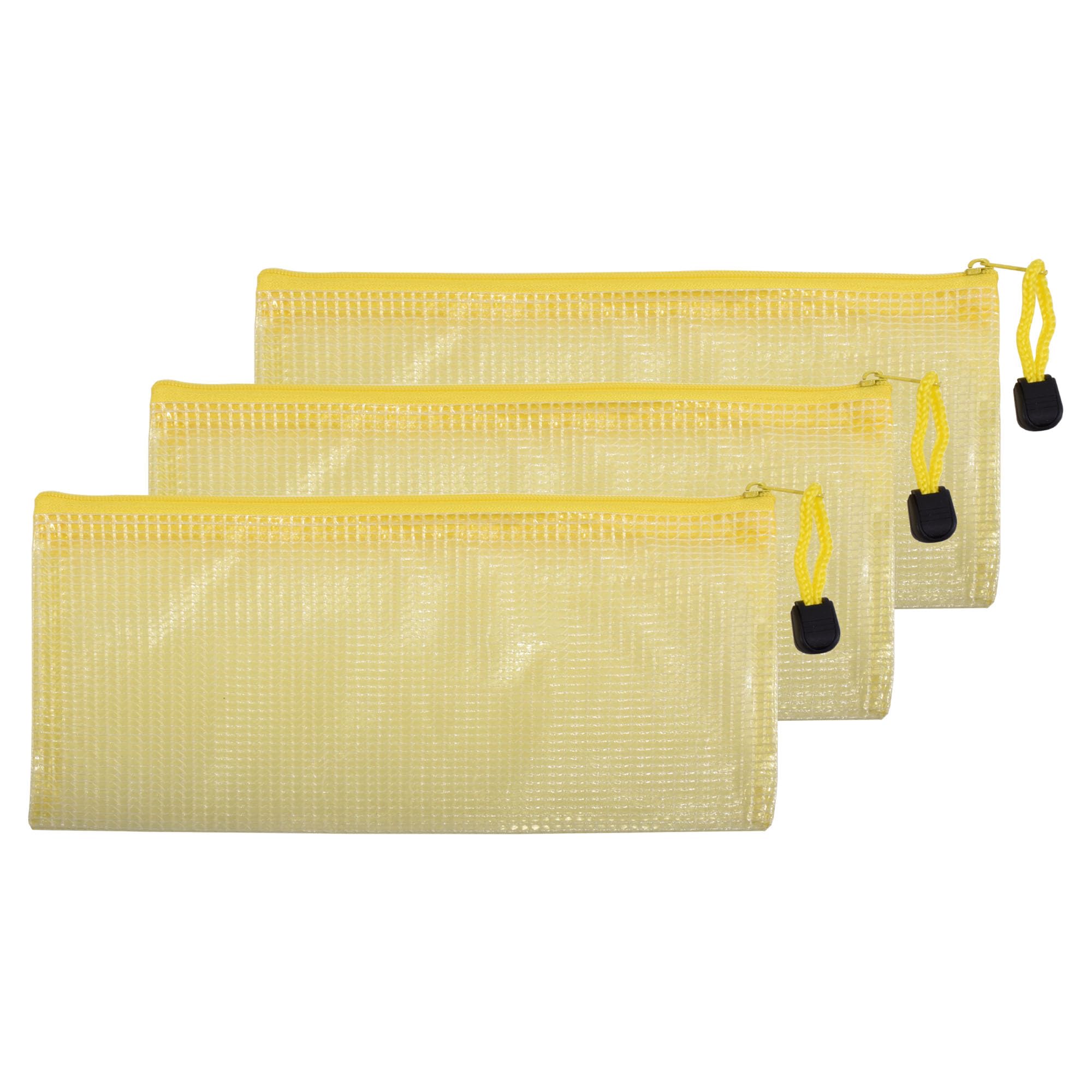 Skweawert 3 Pcs 4.13" x 9.25" Bills Sizes Mesh Zipper Pouch Bags, Mesh Bags with Zipper，Waterproof Clear document pouch for Organization Puzzles Travel, Office, Classroom Organization, Bills Yellow — image 1