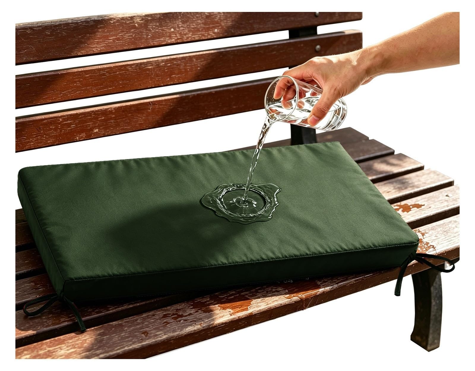Outdoor Sofa Cushions Waterproof 80% Thick 5cm/1.9" Replacement Bench Seat Cushion Outdoor, Patio Furniture Long Cushion with Ties, Bench Seat Pad for Porch Swing Garden(Grey Green,150x40 cm 59x16 in)