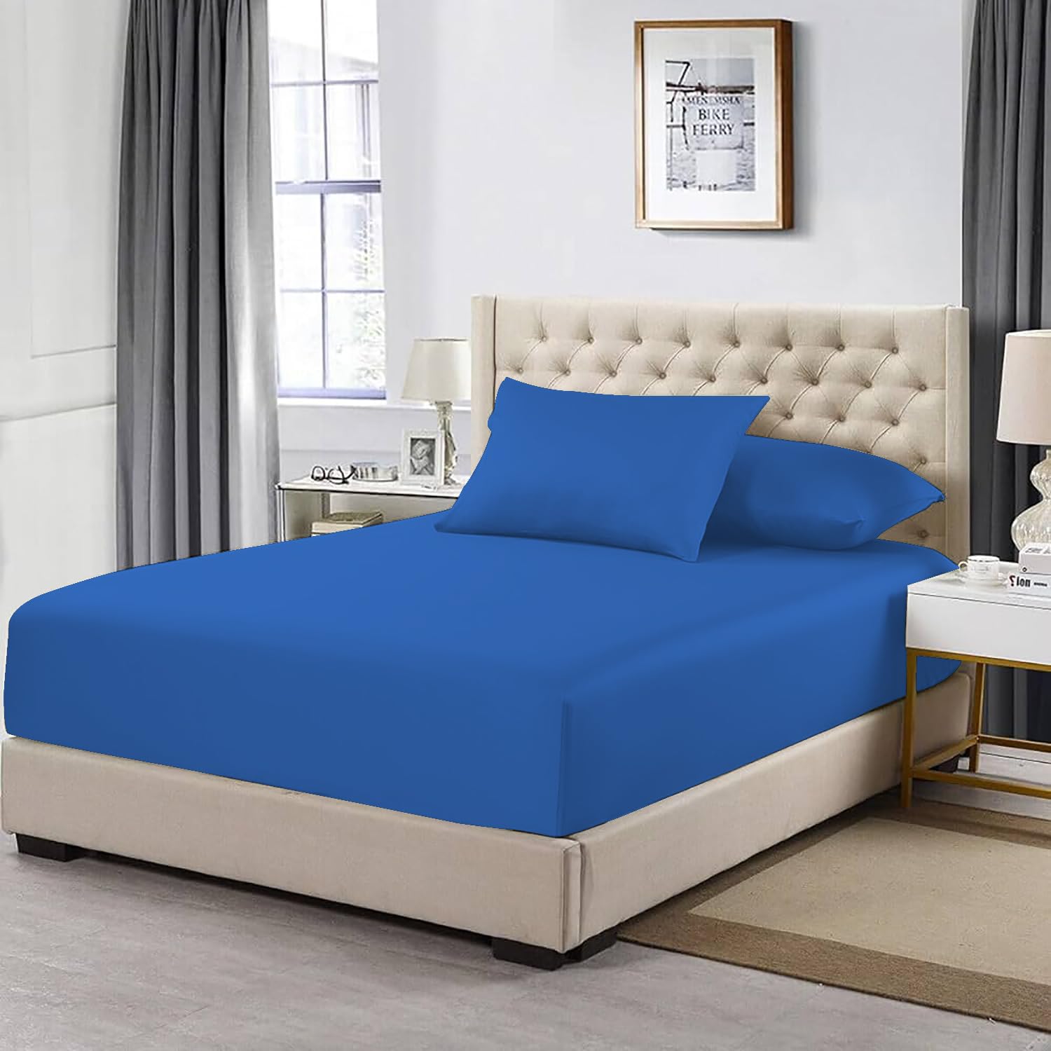 MistyMorning Extra Deep Fitted Sheet 16''/40cm, Egyptian Cotton bed sheets with 200 Thread Count