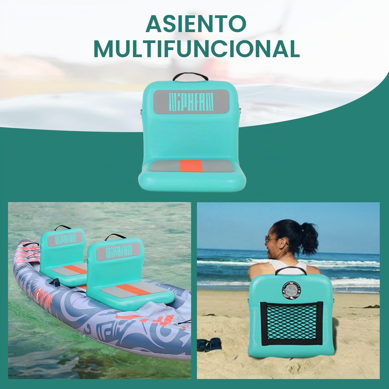 Niphean Asiento Paddle Surf Hinchable con Respaldo Ergonómico Kayak | Accesorios SUP Resistentes, Cojín de Asiento Kayak para Paddle Surf, Barco, Canoa y Uso Versátil
