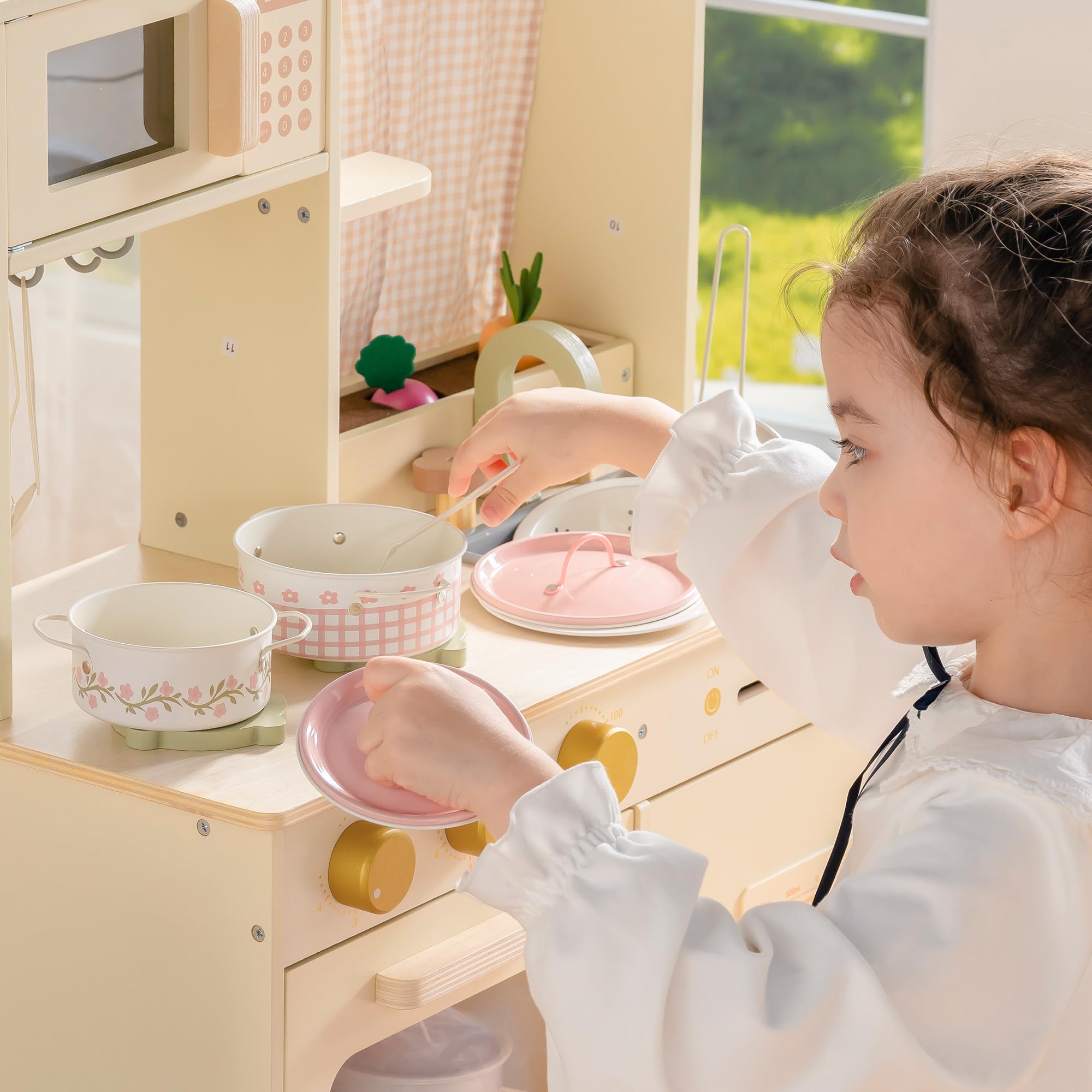 ROBUD Kinderküche Zubehör Topfset Spielset, 8-teiliges Kinder Töpfe und Pfannen-Sets aus Metall, Spielküche Kochgeschirr für Rollenspiele, Geschenk Spielzeug für Kinder ab 3 Jahren, Rosa