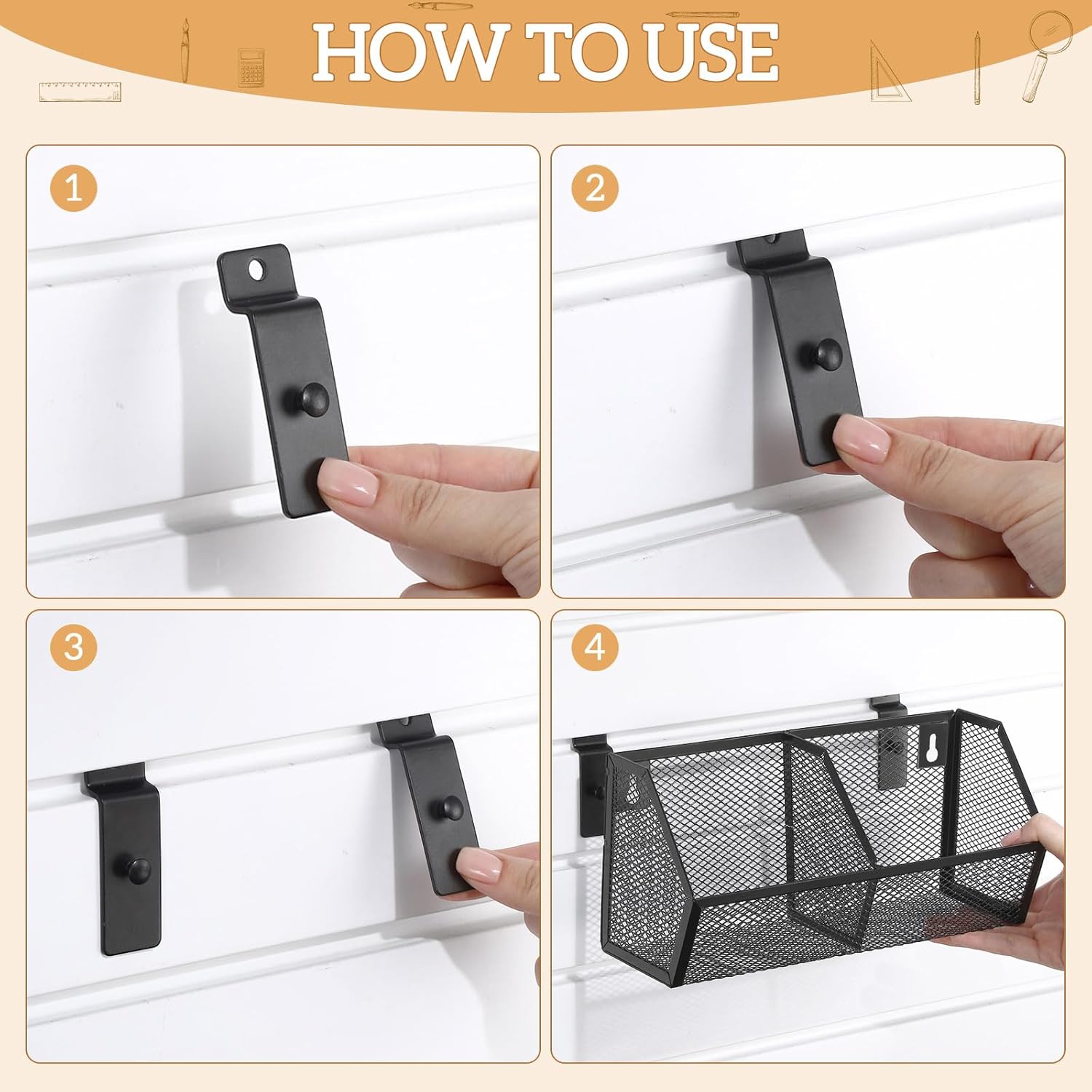 2 Pack Slatwall Metal Basket Set, Hanging Wire Basket 2 Compartment Slatwall Bins Metal Ventilated Wire Storage Baskets Accessories for Storage Garage Room Shop Organizing Display