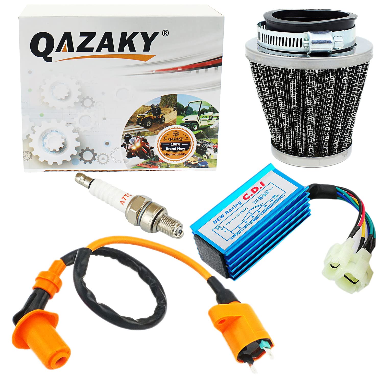 QAZAKY Zündspule + CDI + Luftfilter + Zündkerze | Für GY6 50cc-150cc Roller, Quad, Moped | Performance-Set
