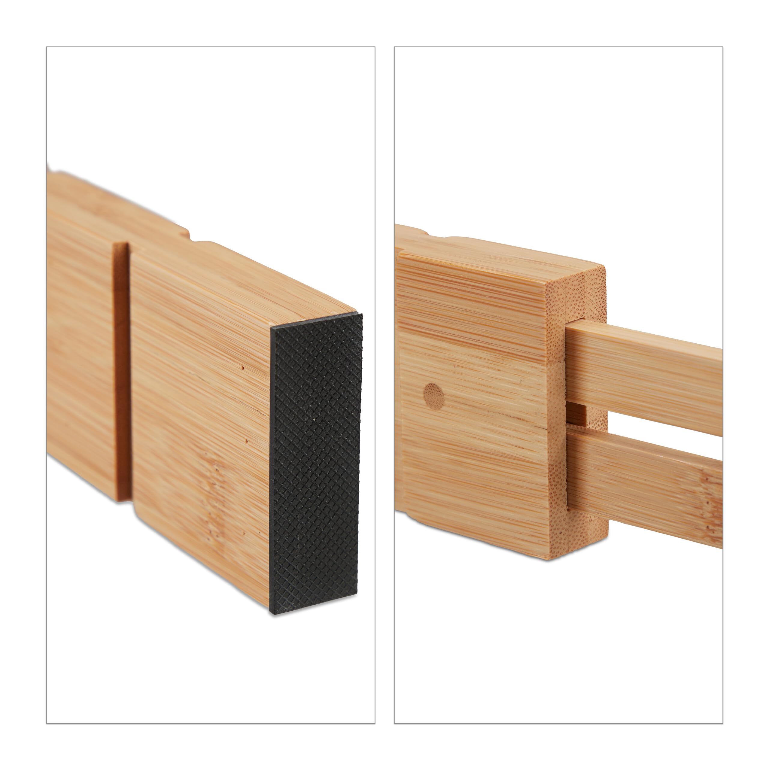 Relaxdays Pack Separadores de Cajones de Bambú L, Set de 10, Largo Ajustables de 34 a 44 cm, Bambú, Cocina, Natural