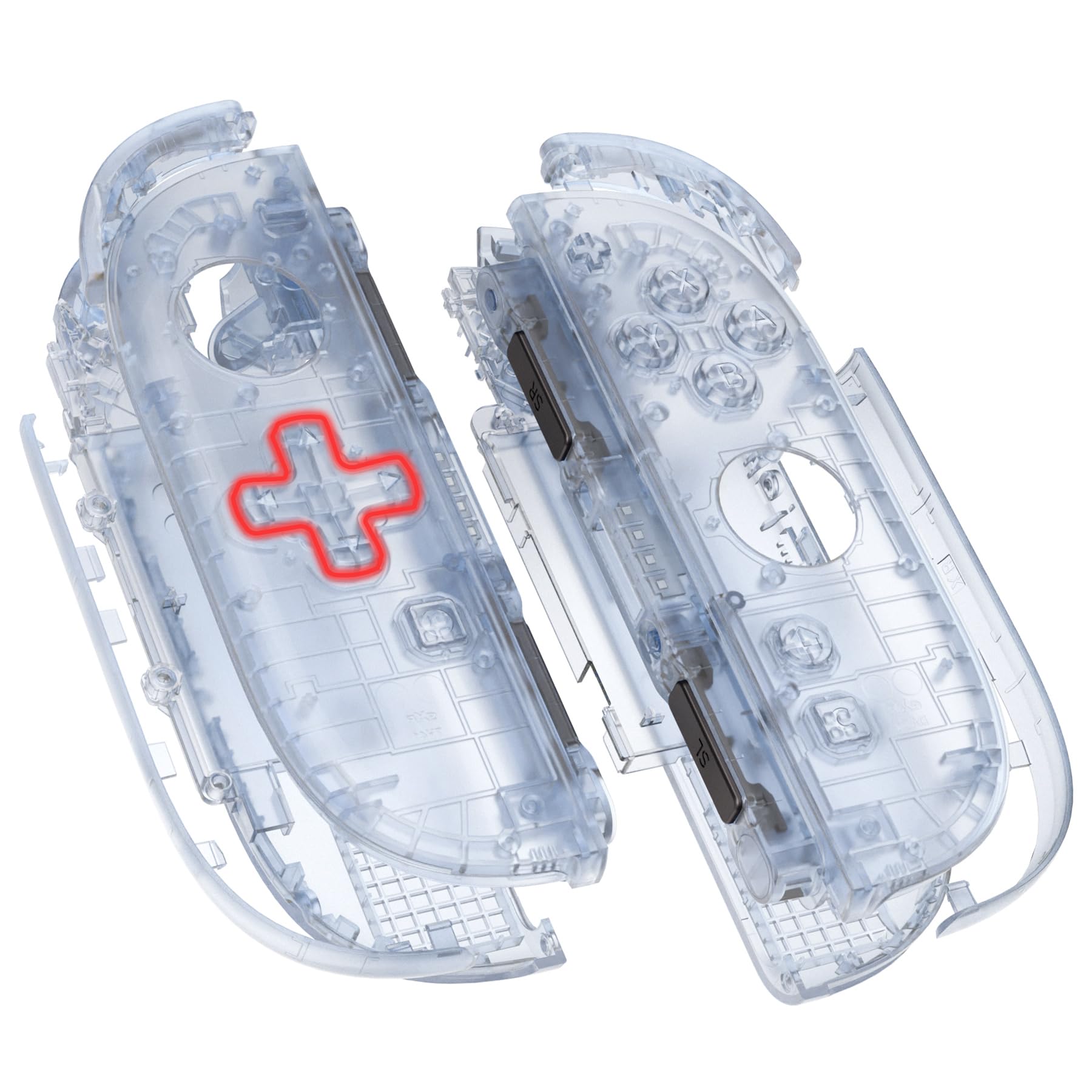 eXtremeRate Carcasa Transparente (Versión D-Pad) para Joycon 2, Kit Completo de Accesorios con Botones, Tiras Decorativas y Placa de Soporte para Nintendo Switch 2 - Versión Deluxe (Hielo Azul)