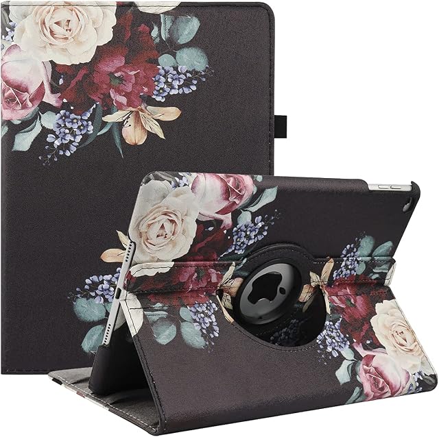 Case for iPad Air 2/Air 1/iPad 9.7" 5th/6th Generation (2017/2018) - 360 Degree Rotating Multi-Angle Viewing Folio Stand Cases with Auto Sleep/Wake (Peony Flower)