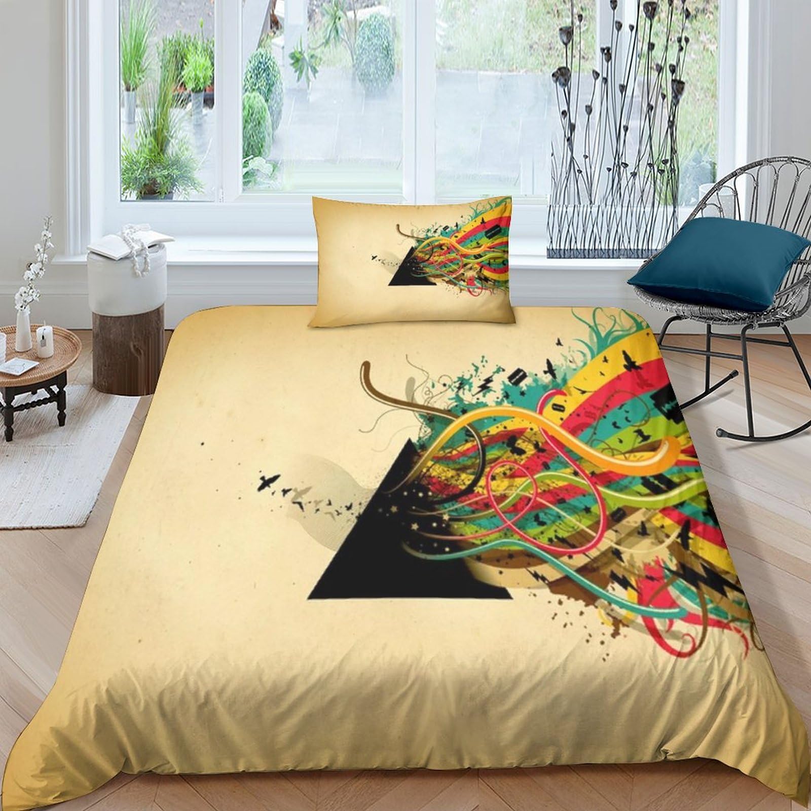 FLOAPA Pink Floyd Parure De Lit 3D British Rock Band Housse De Couette Housse De Couette En Microfibre Douce Avec 2 Taies D'oreiller Pour Chambre D'enfant 220 X240CM