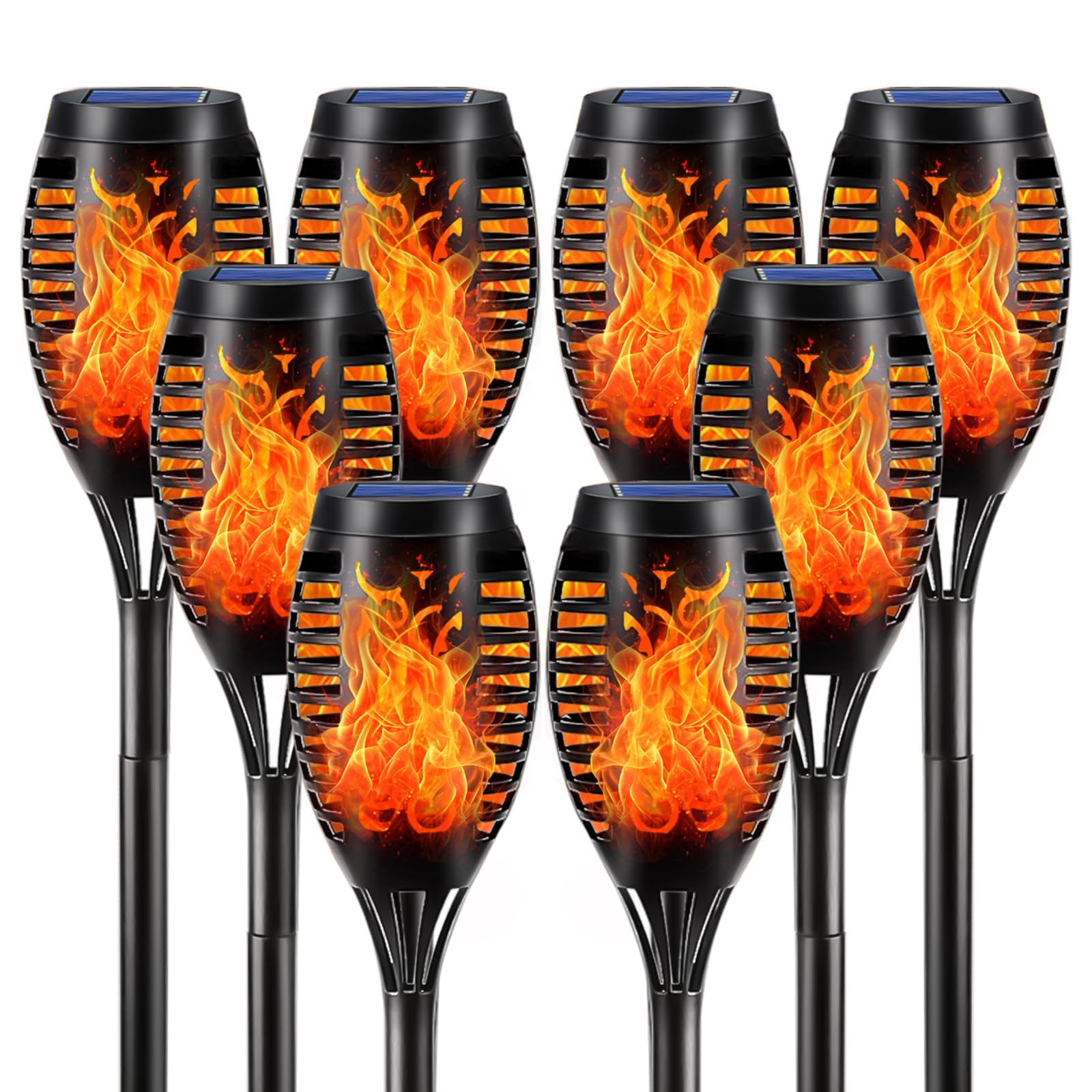 LQWELL Solar Torch Light 8 Pack - 12 LED Solar Lamp with Realistic Flame Effect, Waterproof Garden Torches, Outdoor Garden, Pathway, Backyard, Lawn Lighting
