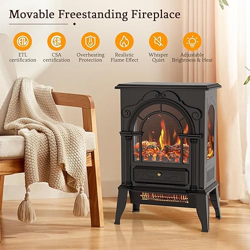 Miniatura 2 de Calentador eléctrico de chimenea de 22 pulgadas, llama ajustable realista 3D, certificado CSA, estufa eléctrica con termostato de 10001500 W,