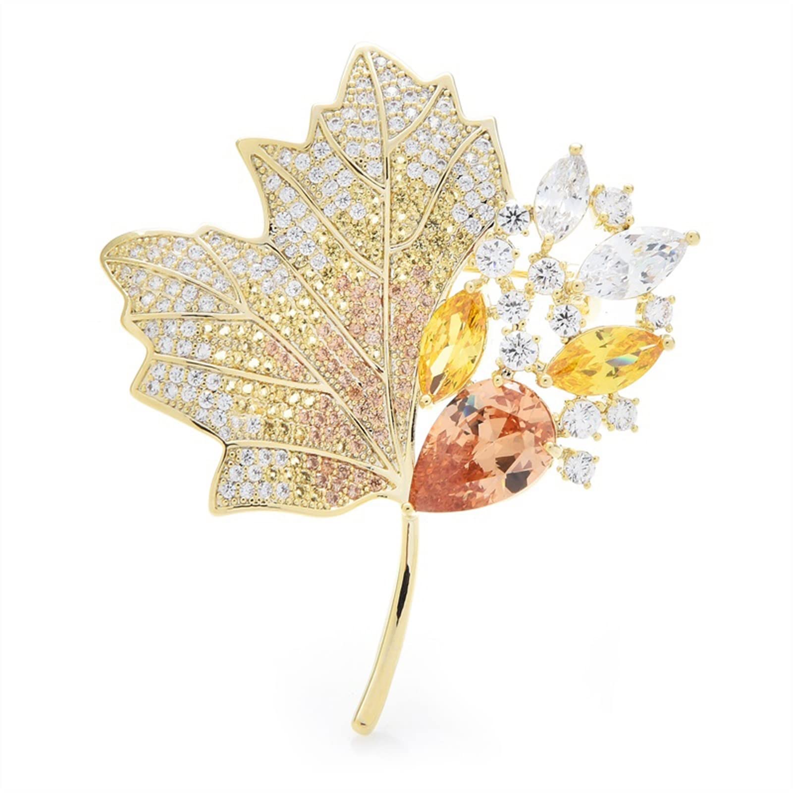 Damen-Brosche, Damenmode-Accessoires, Damen-Elegante, glänzende Kristall-Ahornblatt-Brosche, Hochzeitsfeier-Brosche, modische Broschen (Metallfarbe: Rosa)