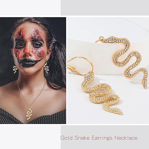 Miniatura 5 de YANCHUN Aretes de serpiente dorados, collar para mujeres y niñas, collar con colgante de serpiente de diamantes de imitación, aretes colgantes