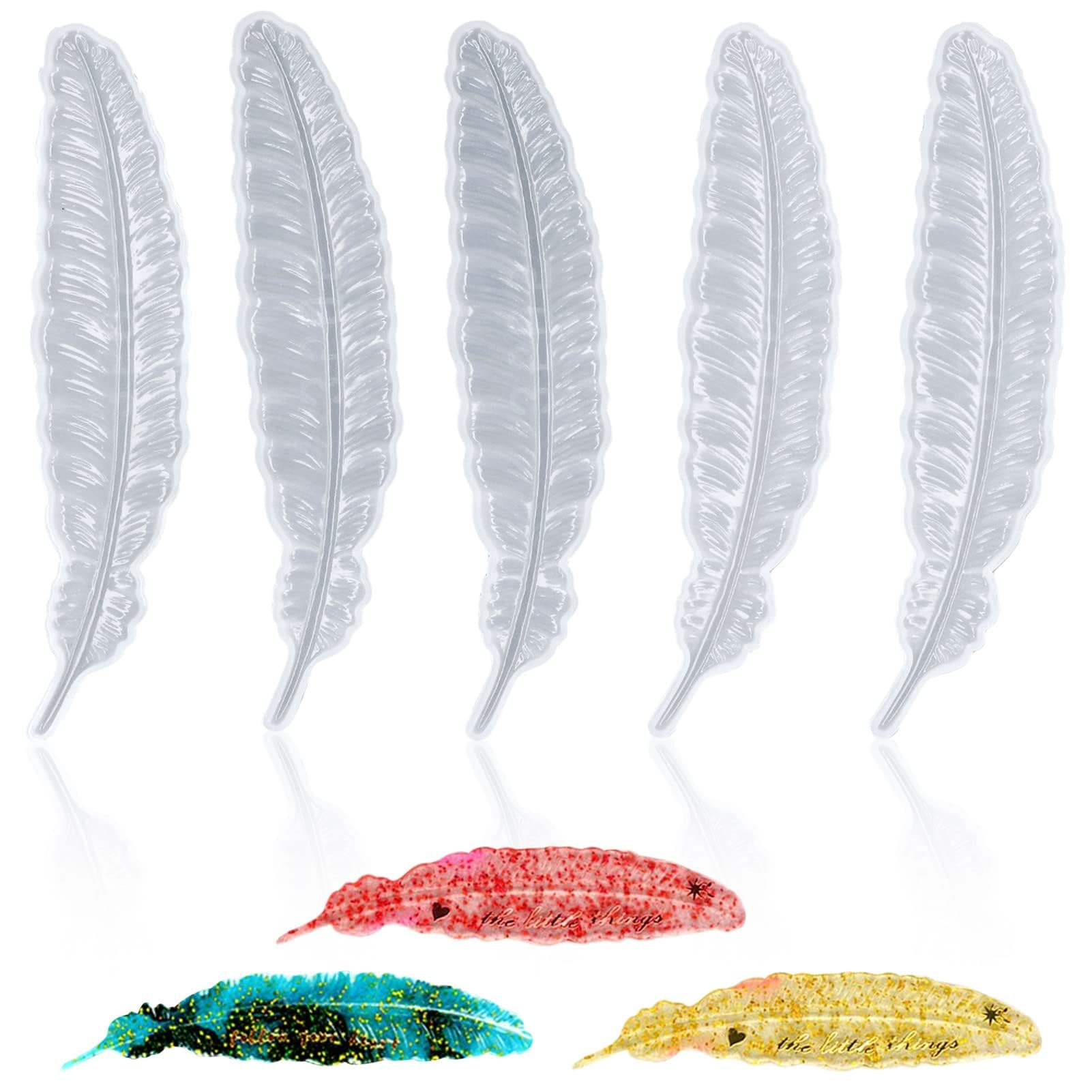 Moldes de resina para marcapáginas de plumas, 5 Fácil de desmoldar Silicona Marcapáginas Molde, Molde de Marcador de Hoja de Pluma, resina epoxi joyería colgante etiqueta molde para Manualidades
