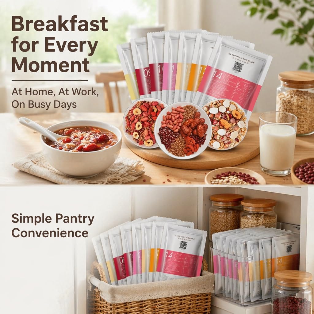 Paquete De Gachas Cereales Mixtos For 28 Días: 4 Sabores, 100 G X Paquetes, Desayuno Nutritivo Cocción Fácil, Solución Comida Rápida
