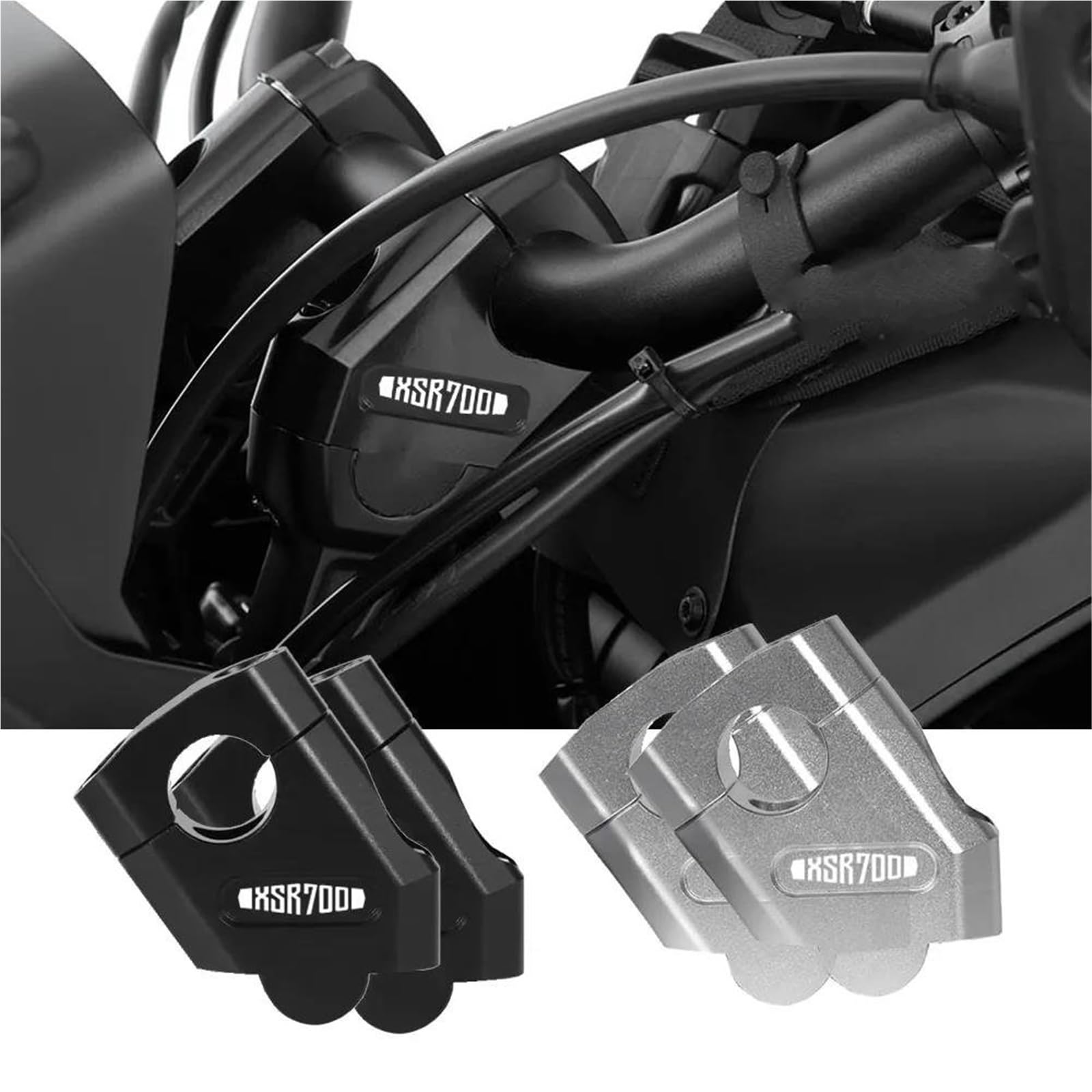 Motocicleta Elevador Manillar Elevadores De Manillar para Motocicleta para Yamaha XSR700 XSR 700 X SR700. Adaptador De Montaje De Abrazadera para Elevadores De Manillar. Elevadores(Negro)