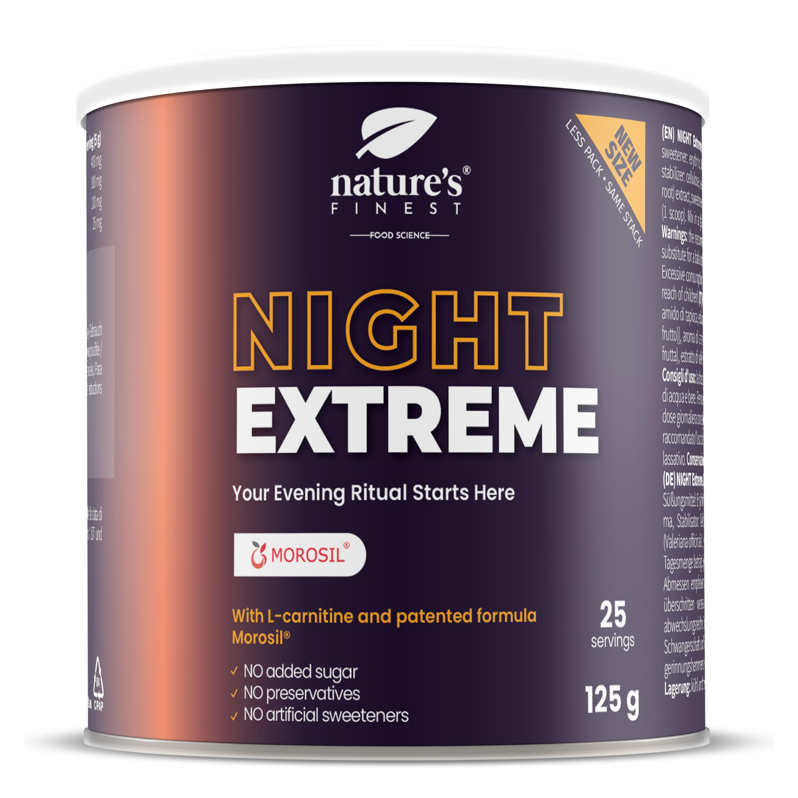 Nature's Finest by Nutrisslim Night Fatburn - Brûleur De Graisse Extrême (125 g) Avec Morosil (400 Mg) Pour La Perte De Poids, L-​Carnitine Et Extrait De Vin Rouge - Valériane Pour Le Sommeil