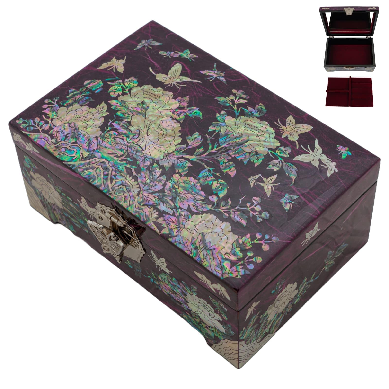February Mountain Mother of Pearl Jewellery Organiser Box with Ring Tray - Gifts for Women Unique gift for women who have everything
