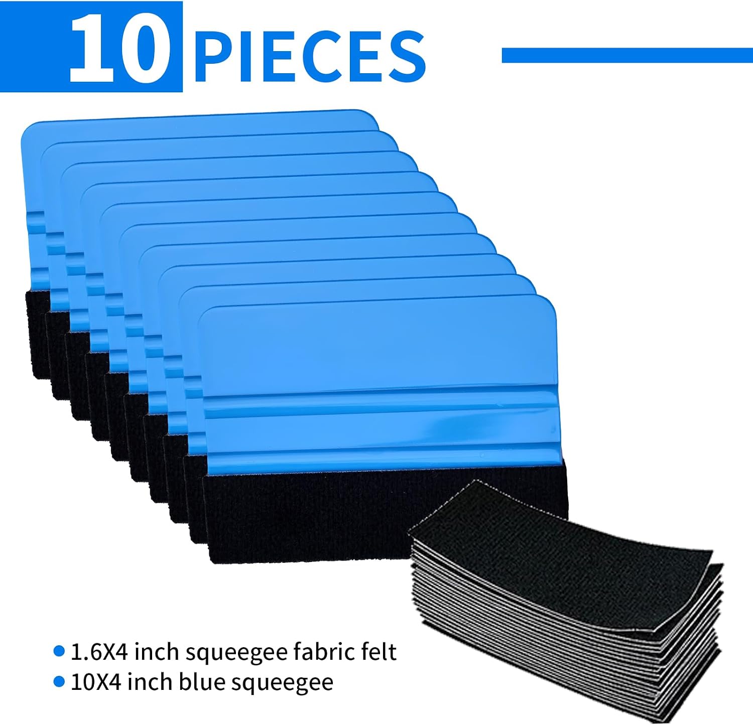 10Pcs Vinyl Wrap Squeegee, Wallpaper Smoothing Tool with Black Felt Edges for Window Tint and Decal Sticker, Scraper Applicator Tool, Ideal for Auto & Home Use（Blue）