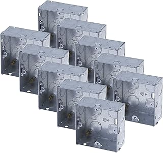 10x Pack 1 Gang Single 35mm Metal Back Box Electrical Socket Switch Recessed Wall Pattress 1G Flush Mount BS EN 60670 5733 UK Standard Brass Earth Screw Galvanised Steel - 10 Pack Multi-Buy