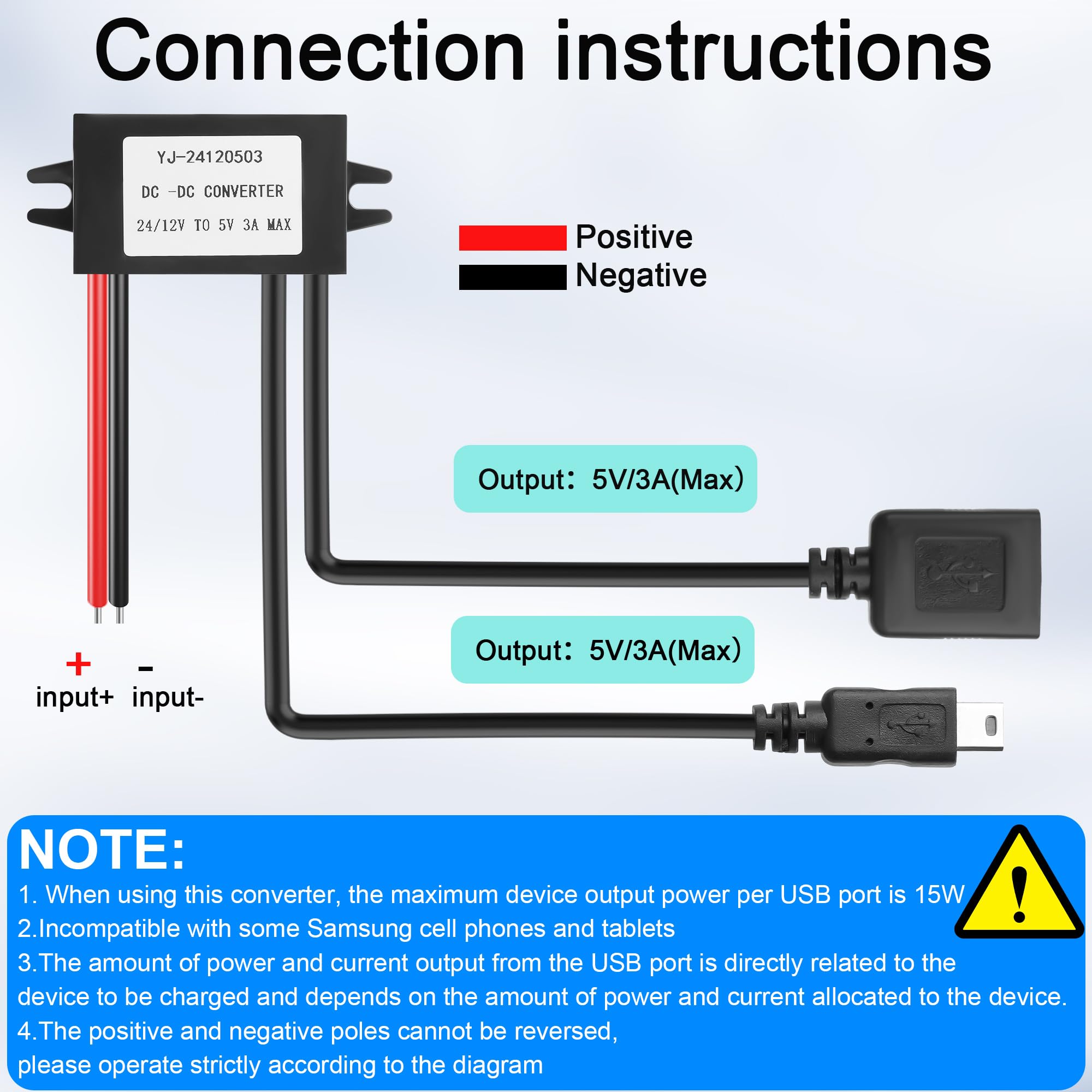 Module convertisseur Buck DC-DC 12 V à 5 V 3 A 15 W avec convertisseur adaptateur de puissance de sortie mini et USB, régulateur de tension réduite, convertisseur de puissance de voiture, adap