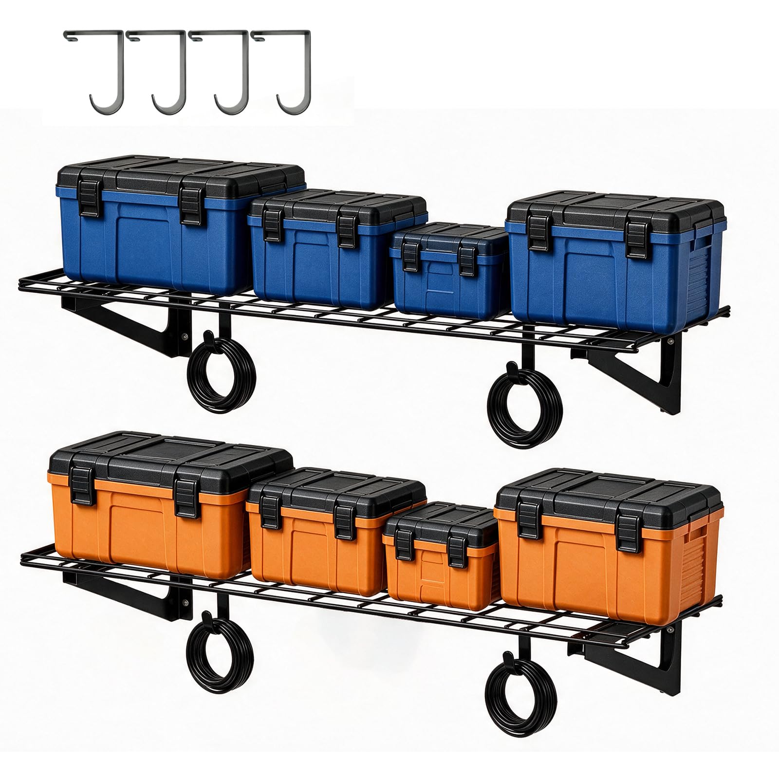 Lot de 2 étagères murales de garage, 115 kg / 250lbs chacune, 230 kg / 500lbs au total