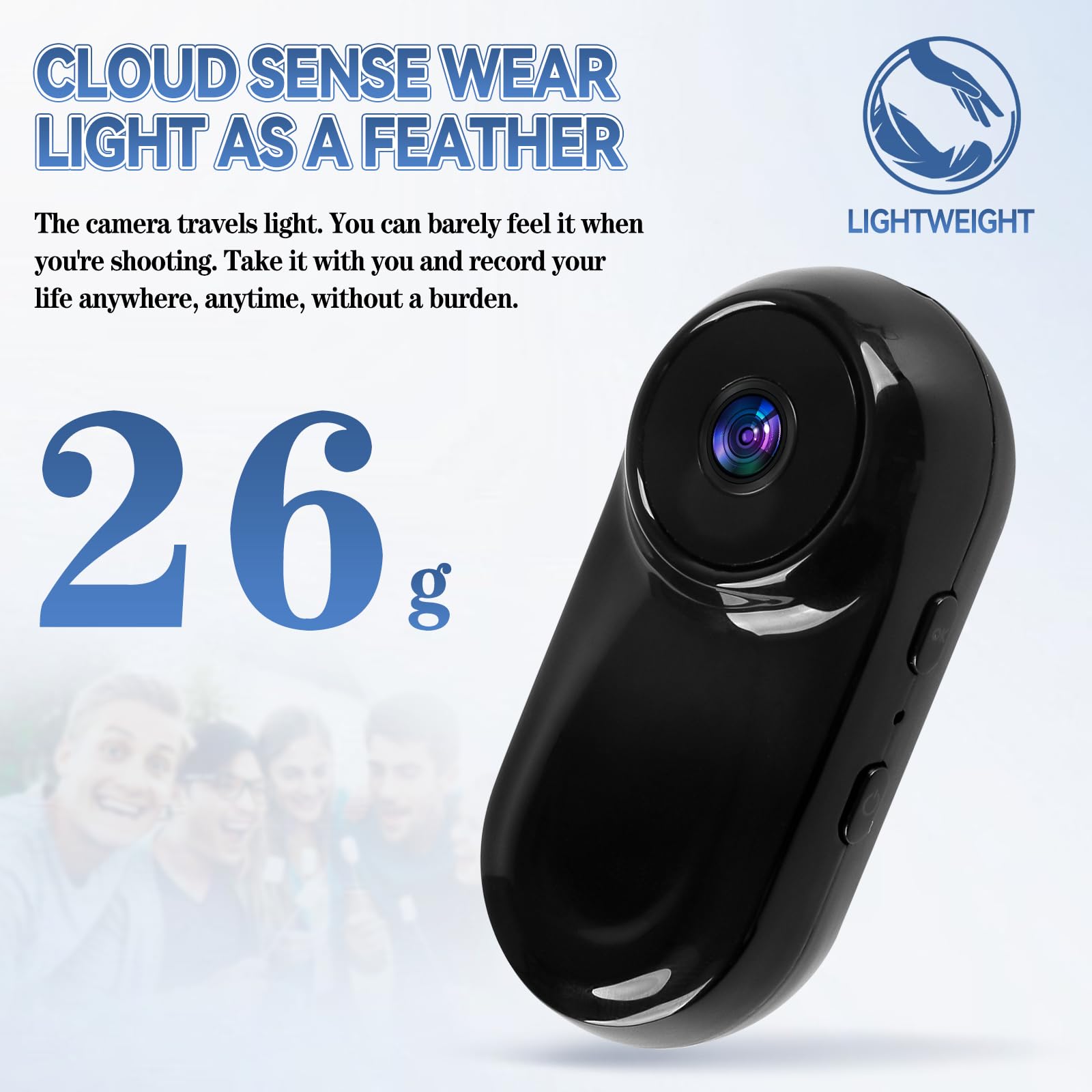 Mini cámara de acción para el pulgar 1080P HD, cámara corporal portátil para vlogging con gran angular de 130°/F2.0, cámara de video portátil con audio para vlogging, viajes, deportes