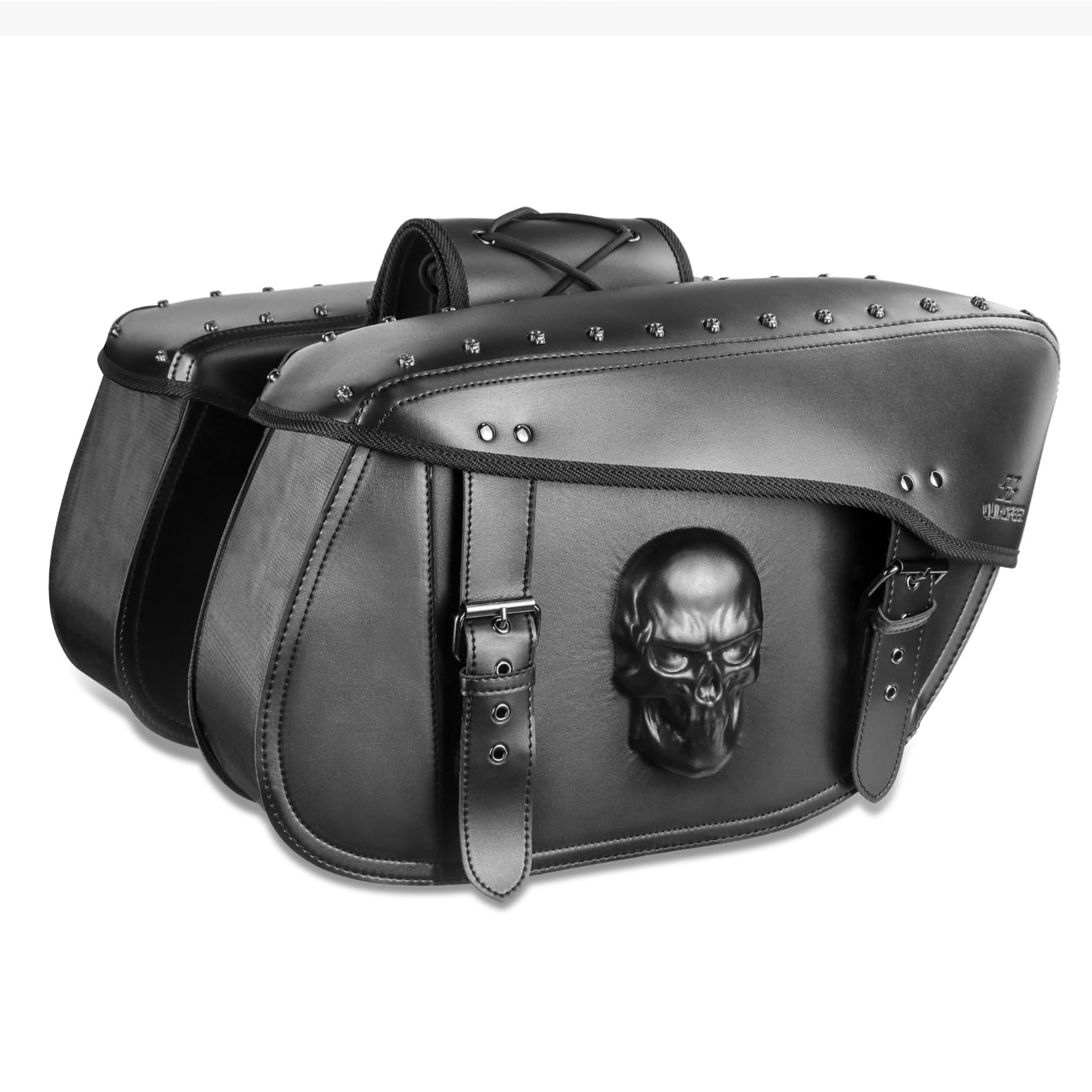 Quixofiber Motorcycle Saddlebags 32L Foldable Saddle Bag for Harley Honda Yamaha Kawasaki Bobber Sixty (3D Skull)