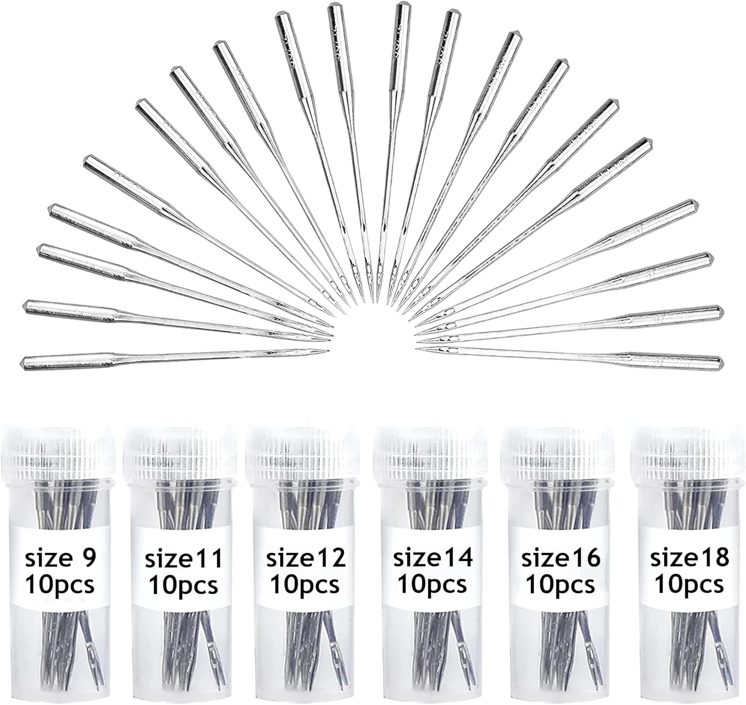 60Pcs Sewing Machine Needles, Universal Regular Point Machine Needles, Heavy Duty Ballpoint