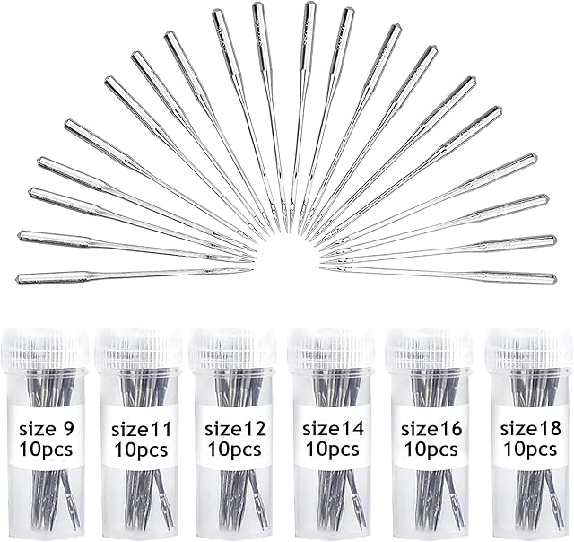 60Pcs Sewing Machine Needles, Universal Regular Point Machine Needles, Heavy Duty Ballpoint Sewing Machine Needle for Singer, Brother and Old Sewing Machine (Sizes 9, 11, 12, 14, 16, 18)