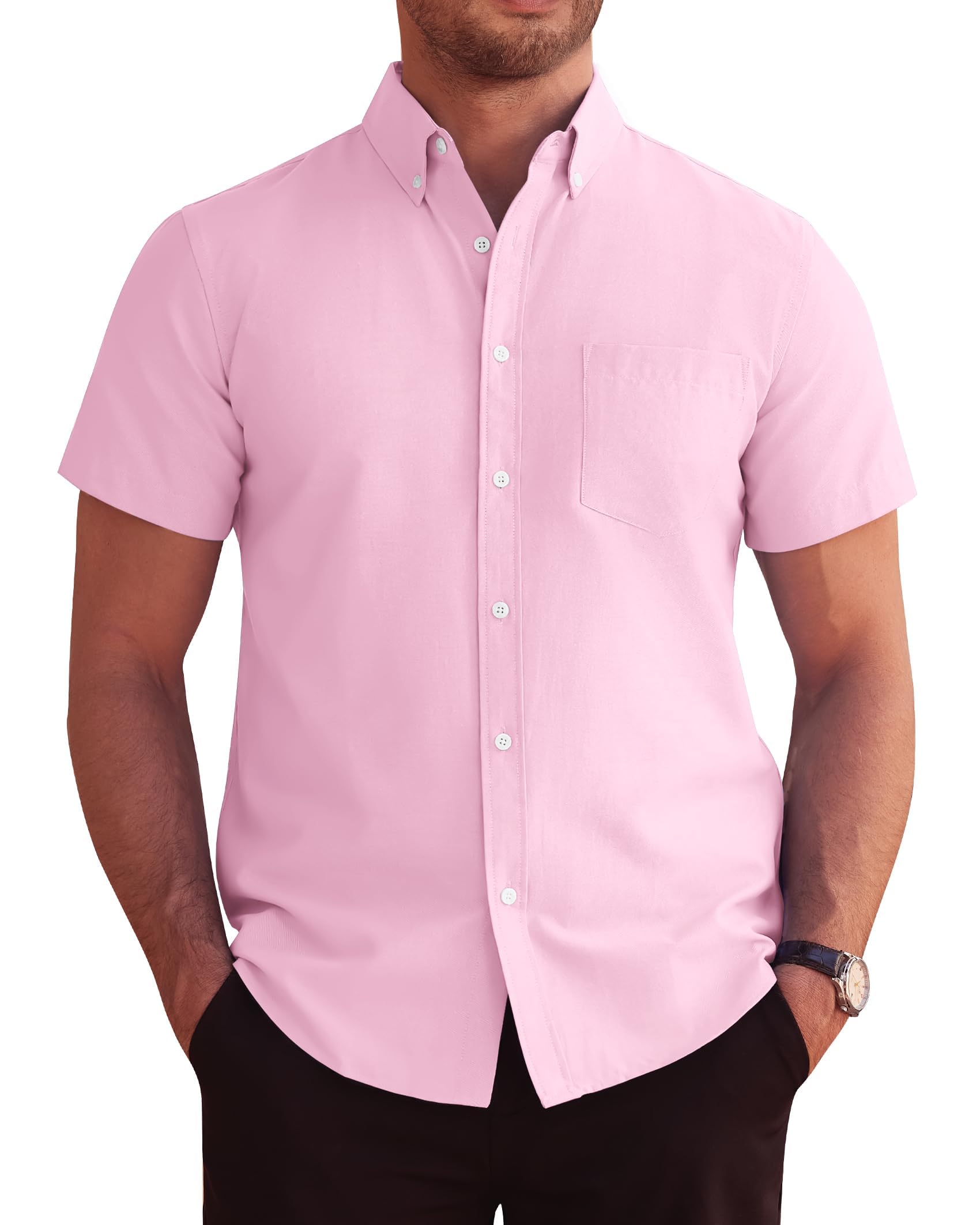 J.VER Hemd Herren Kurzarm Sommerhemd Freizeit Business Oxford Regular Fit Kurzarmhemd Baumwollhemd Button Down Shirt Mit Tasche