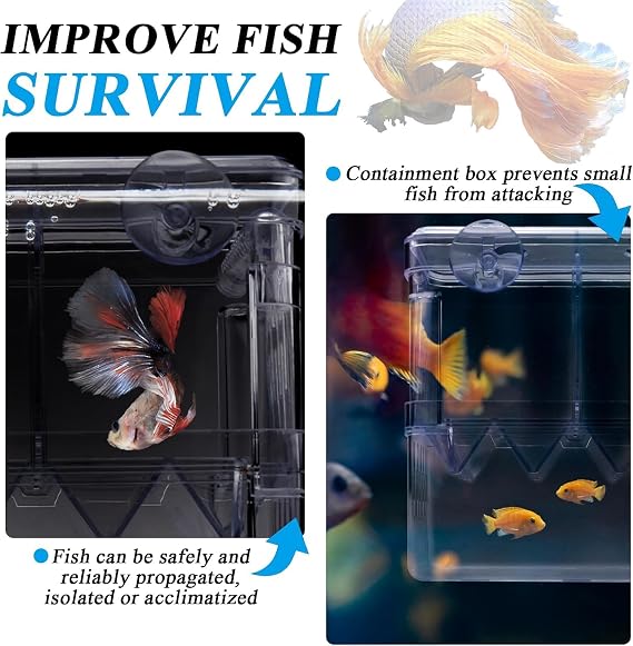 Aquarium Fish Breeding Box Transparent Acrylic - Baby Fish Separator for Tank with Adjustable Divider & Suction Cups - Ideal for Baby Shrimp Hatchery, Guppy Fry, Betta & Goldfish Isolation (8x7x11cm)