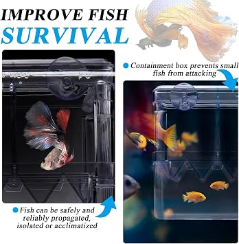 Aquarium Fish Breeding Box Transparent Acrylic - Baby Fish Separator for Tank with Adjustable Divider & Suction Cups - Ideal for Baby Shrimp Hatchery, Guppy Fry, Betta & Goldfish Isolation (8x7x11cm)