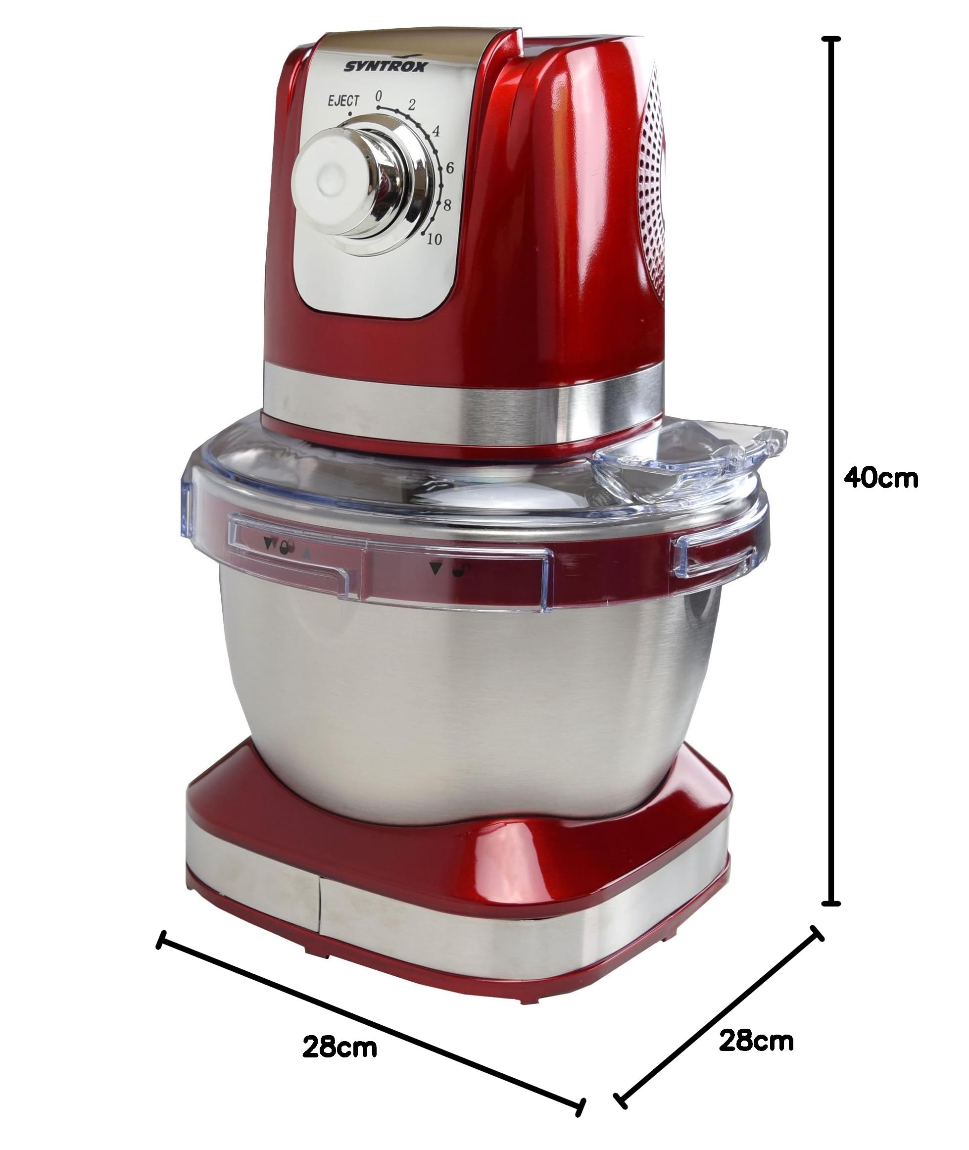 Syntrox Germany KM-600W Küchenmaschine Knetmaschine Mixer, Edelstahl-Behälter, 4 Liter, rot