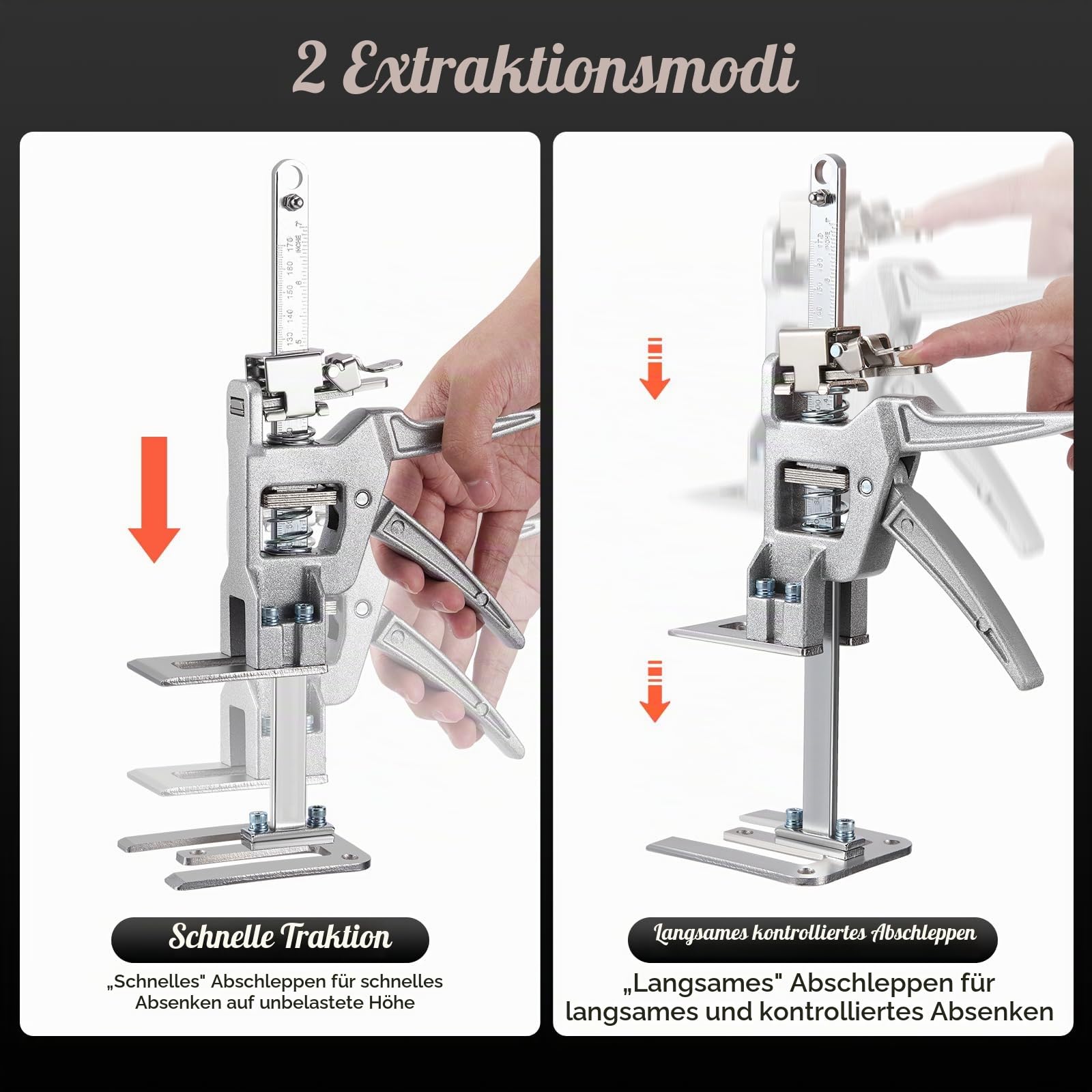 2 Stück Arbeitssparender Arm, 30cm Ganzmetall Hebewerkzeug 400kg Kapazität, Langsam und Schnell Hebefunktion, Möbelheber für Möbel, Türen, Board Heber, Gipskartonplatten