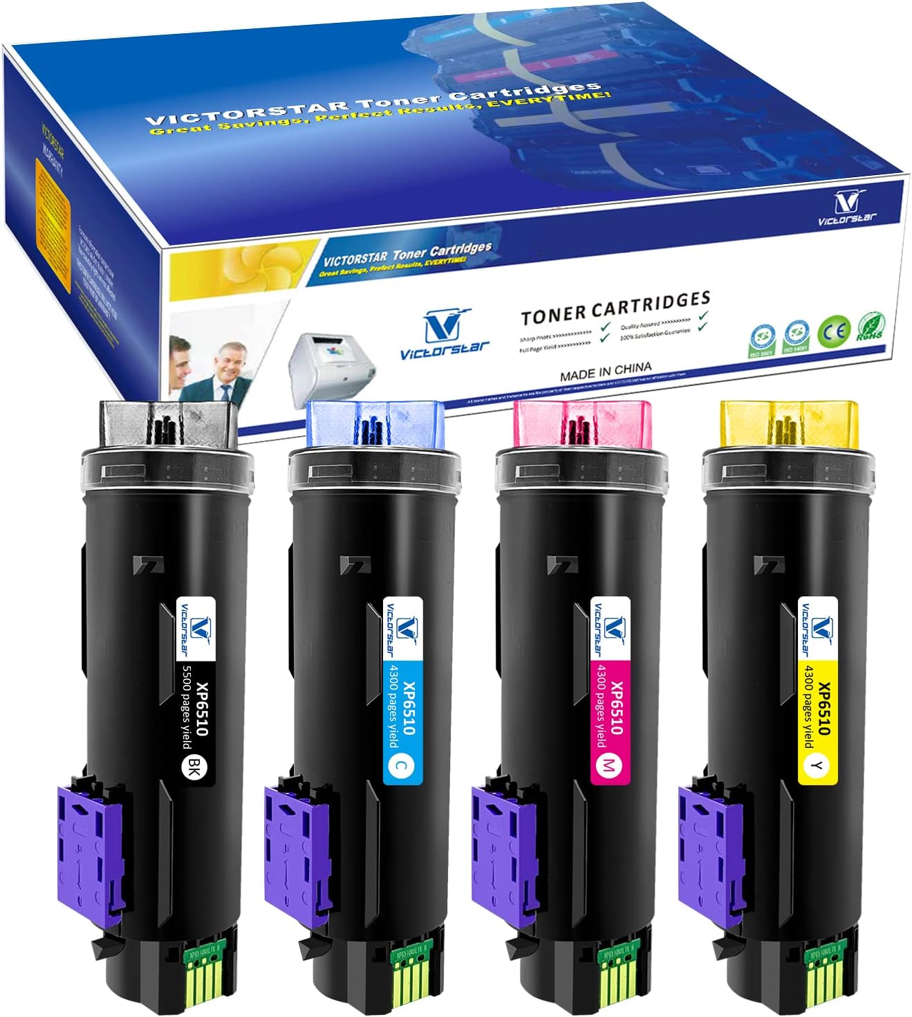 VICTORSTAR 4 Colors Compatible Toner Cartridges 6510 6515 【Extra High Yield】 5500 Pages BK, 4300 Pages CMY for Xerox Phaser 6510n 6510dn 6510dni 6510dnm WorkCentre 6515 6515n 6515dn 6515dni 6515dnm