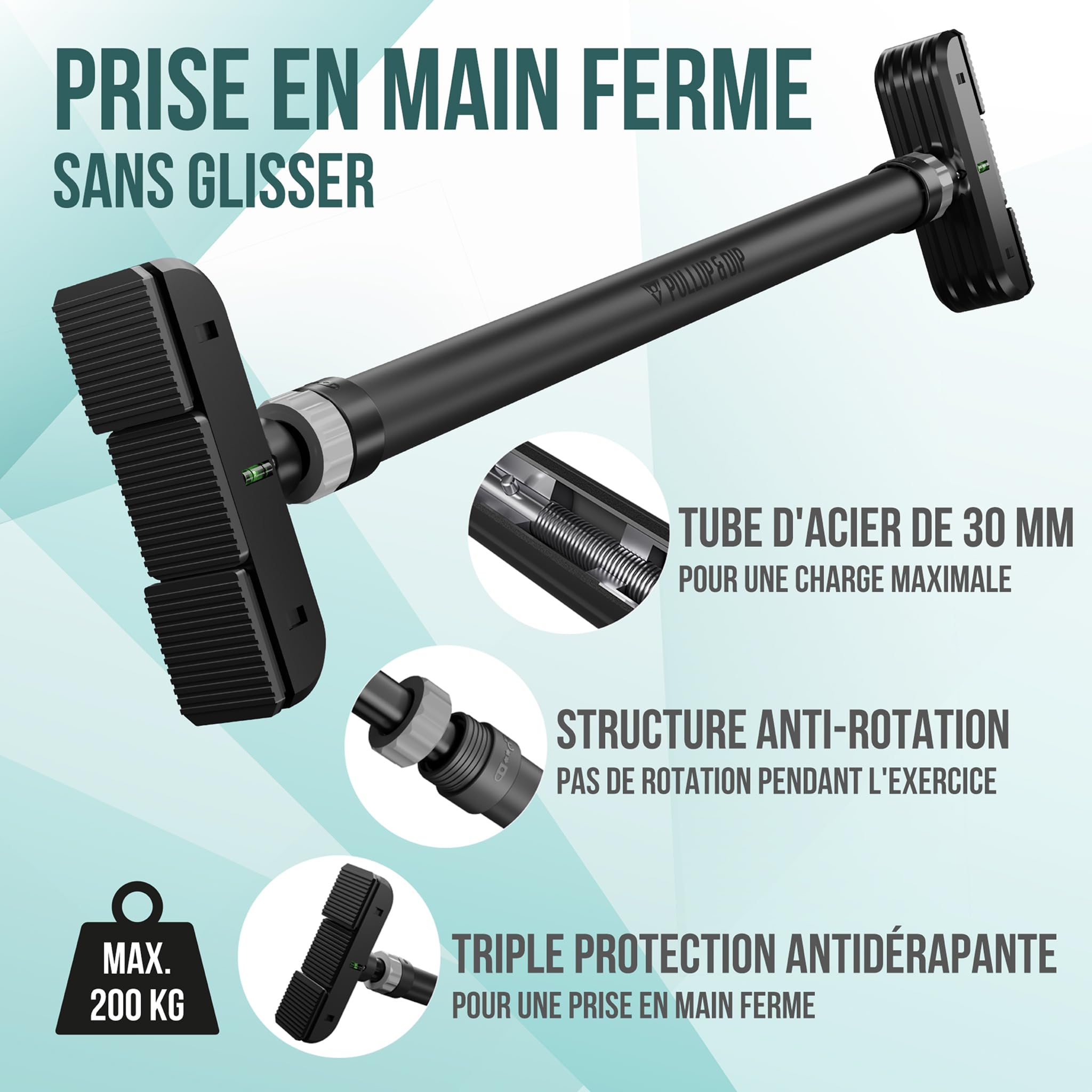 PULLUP & DIP Barre de traction Cadre de porte sans percer y compris station de dips - Barre de traction de porte avec barre de dips - Extension de barres de dips pour la maison