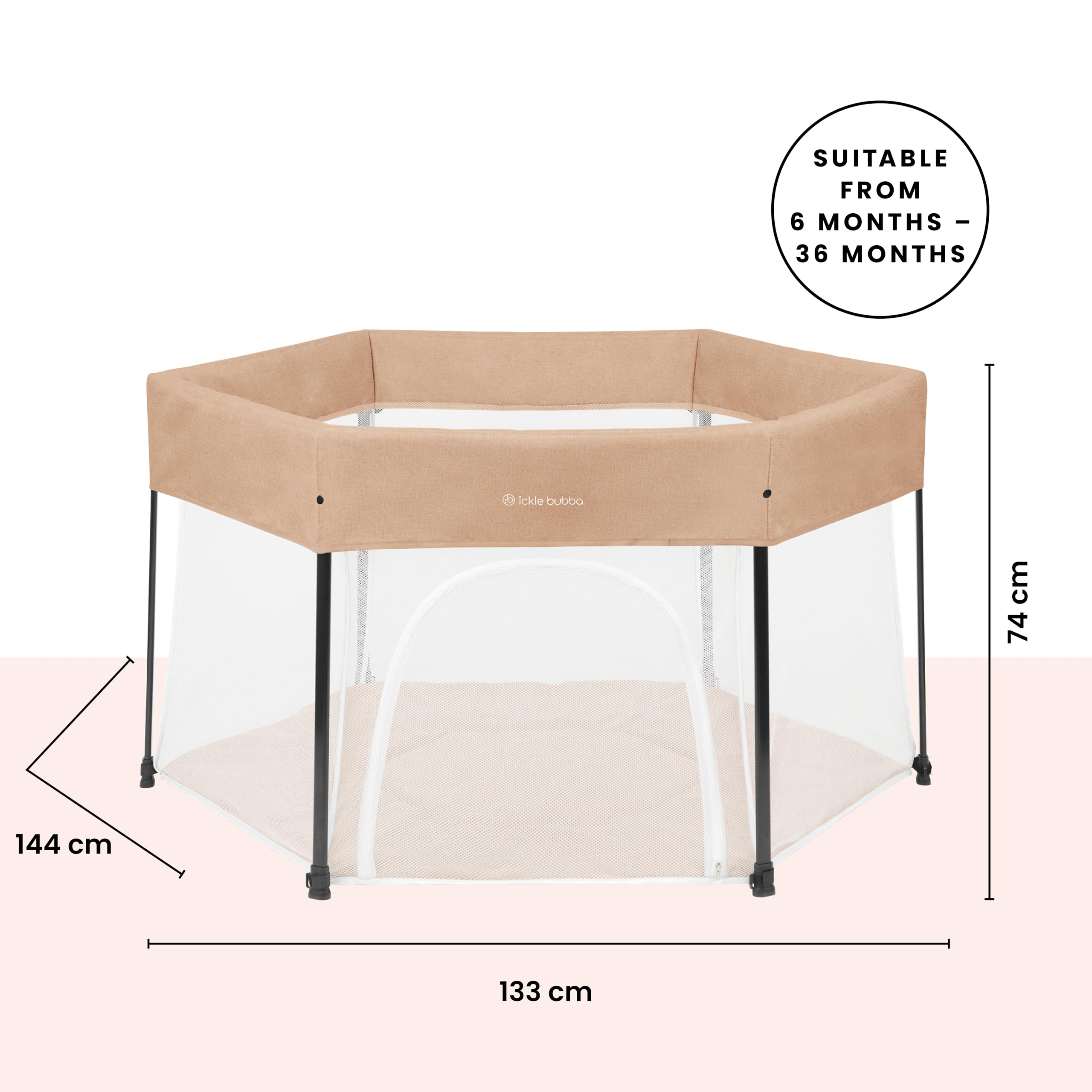 Ickle Bubba Fiesta Pop-Up-Laufstall – Aufbau in 30 Sekunden, atmungsaktive Netzseiten, gepolsterte Spielmatte und kompakt zusammenklappbar für einfachen Transport, inklusive Tragetasche (Keks)