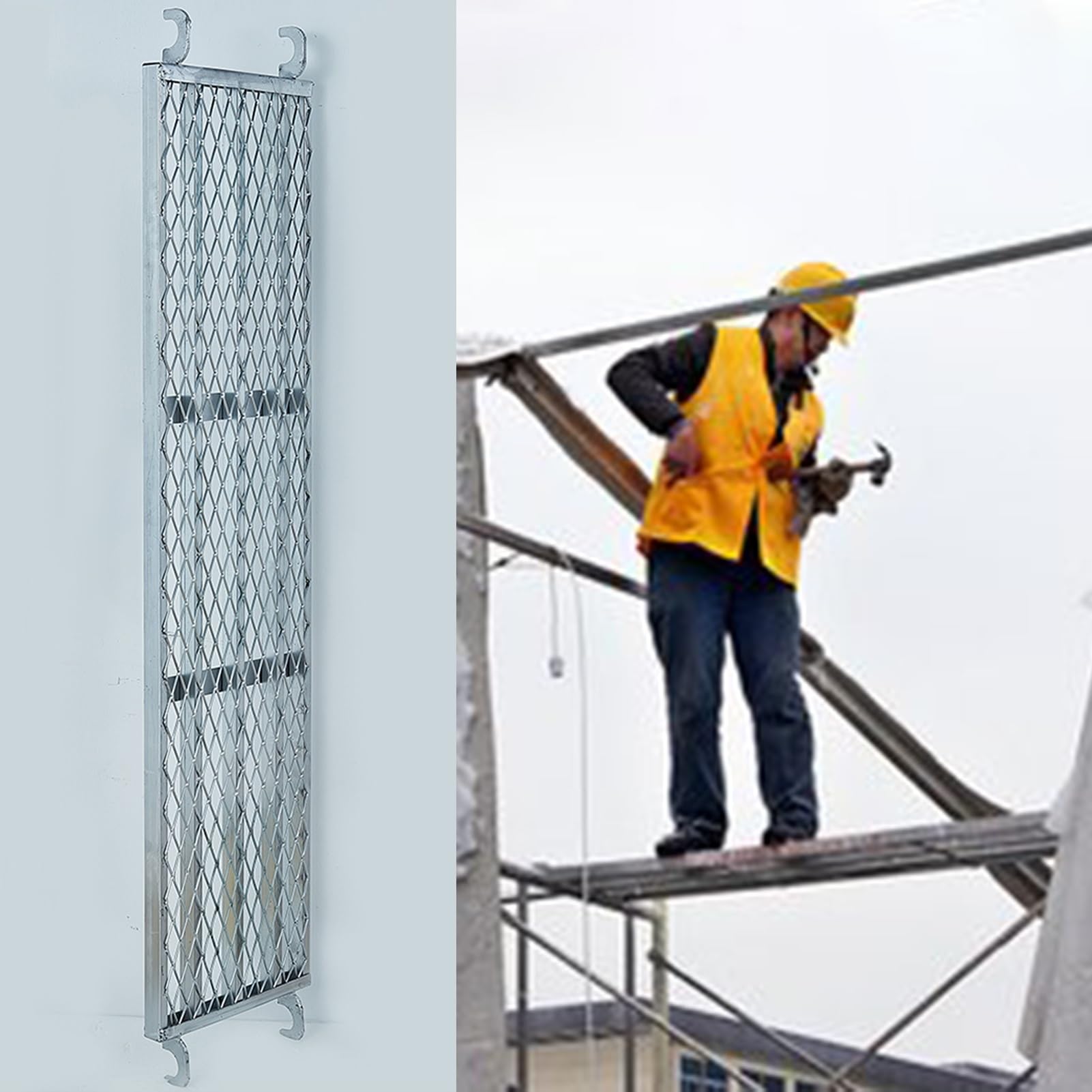 Andamio Plataforma de Andamio de 170 cm de Largo para Construcción, Tablero de Andamio con Soporte Transversal y Gancho, Plataforma de Trabajo de Red Antideslizante, Banco de Torre
