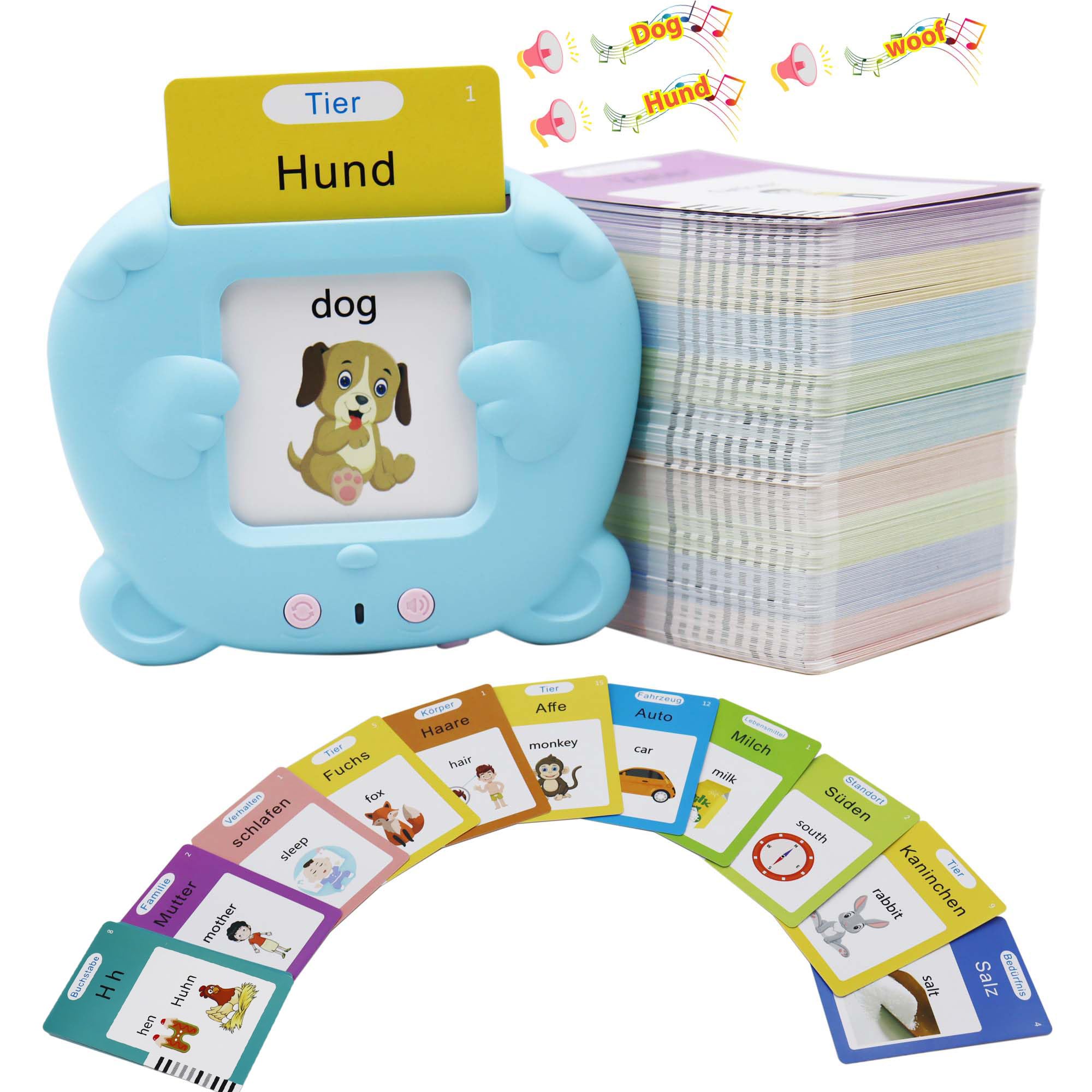 MAYAPHILOS German and English Bilingual Pocket Speech with 510 Sight Words, German Language Learning Toys for Kids, Audible Talking Flashcards, Toddlers' Sensory Preschool Educational Birthday Gifts
