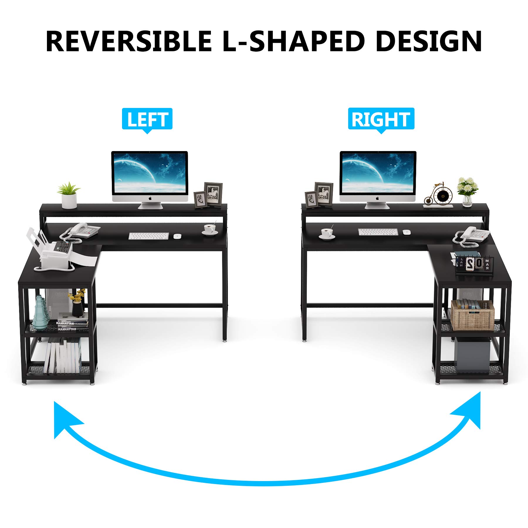 Buy Tribesigns Reversible LShaped Desk with Monitor Stand, 59x55 inch