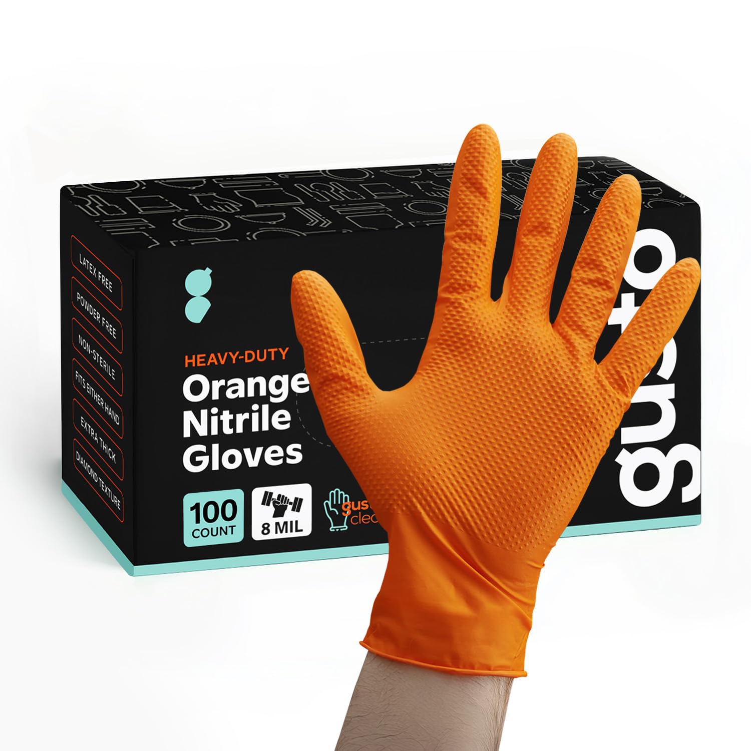 GUSTO 8 Mil Disposable Orange Nitrile Gloves HEAVY DUTY, Industrial, Diamond Texture - Formerly Comfy Package
