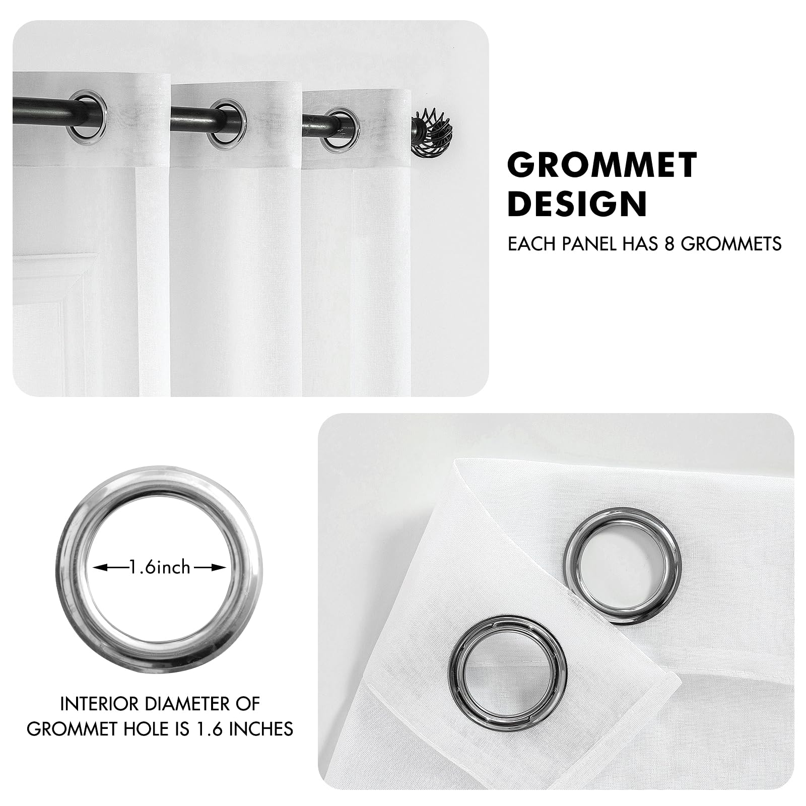MIULEE Tende Trasparenti in Voile Con Occhielli Morbidi Finestre per Camera da Letto e per Salotto Eleganti Soggiorno 1 Pannelli 200x225cm Bianco