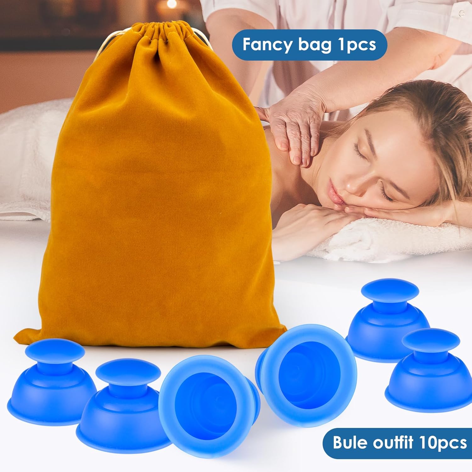 Silicone Cupping Therapy Sets-10pcs Professional Vacuum Cupping for Myofascial Massage/Joint Pain/Anti Cellulite/Deep Muscle Relief & More(10pcs,Blue) - Image 7