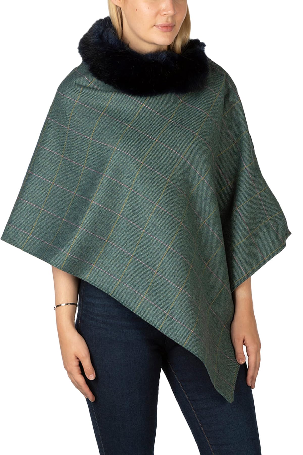 Rydale Ladies Tweed Poncho Womens British Made Wool Ponchos Cape Shawl Country (UK, Alpha, One Size, Regular, Regular, Blue/Navy)