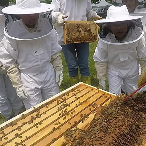Miniatura 4 de Luwint Trajes de apicultura ventilados de cuerpo completo para niños, traje de apicultor de abeja de algodón con capucha de esgrima de velo redondo