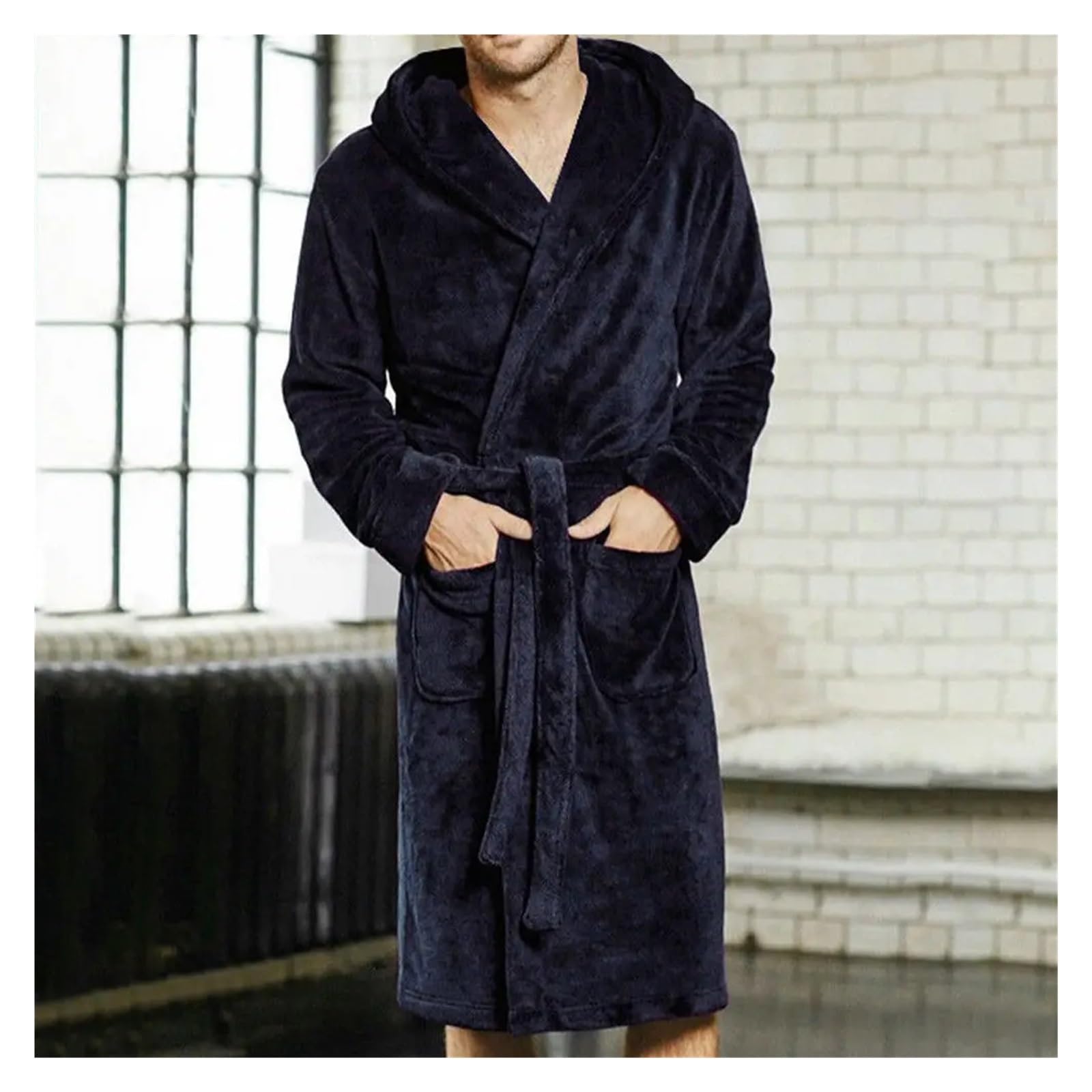Albornoz Largo para Hombre Albornoz de Felpa for Hombre, con Fajas, Suave, Manga Larga, Dos Bolsillos Laterales, for Invierno, Liso, cálido, Tallas M-XXL