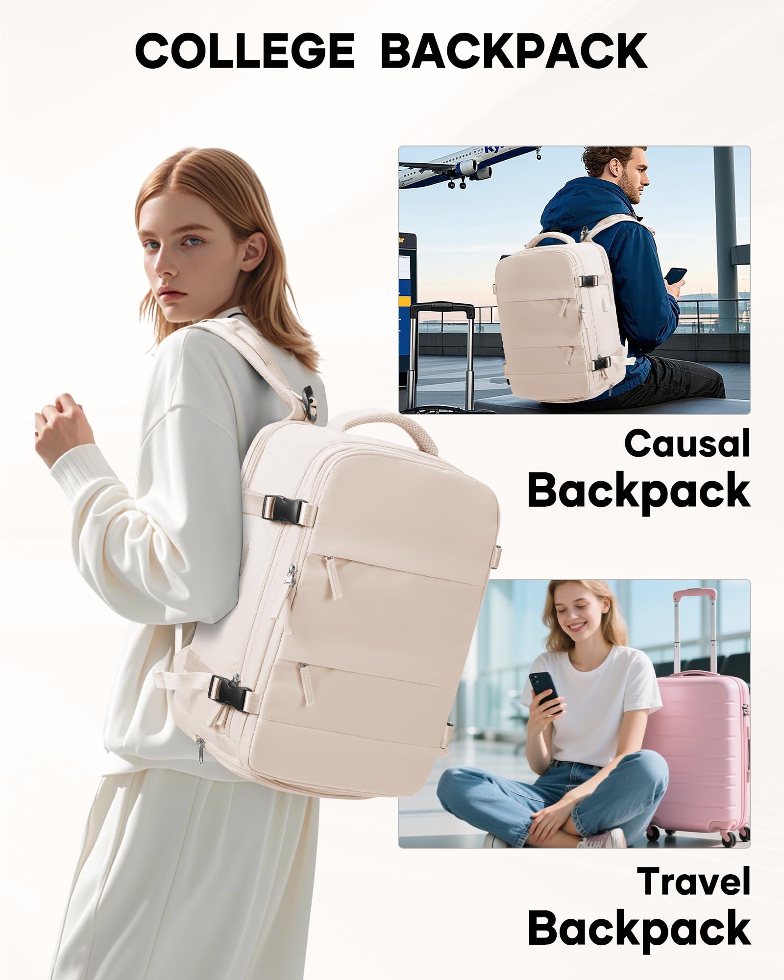 BJLFS Borse da Cabina per Ryanair 40x30x20 Zaino Wizzair Sottovuoto da viaggio 40x20x25 Bagaglio a Mano con compressione sottovuoto,Zaino Easyjet 45x36x20,Zaini Casual per laptop da 14 pollici