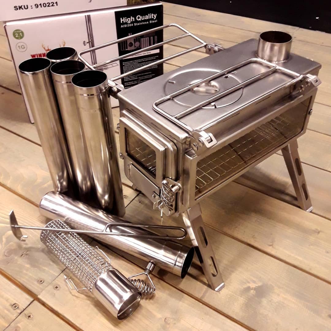Winnerwell Nomad View Zeltofen Klein – Tragbarer Zeltofen aus Edelstahl mit Glasfenster – Kompakt, klappbar, ideal für Camping, Bushcraft & Outdoor-Kochen