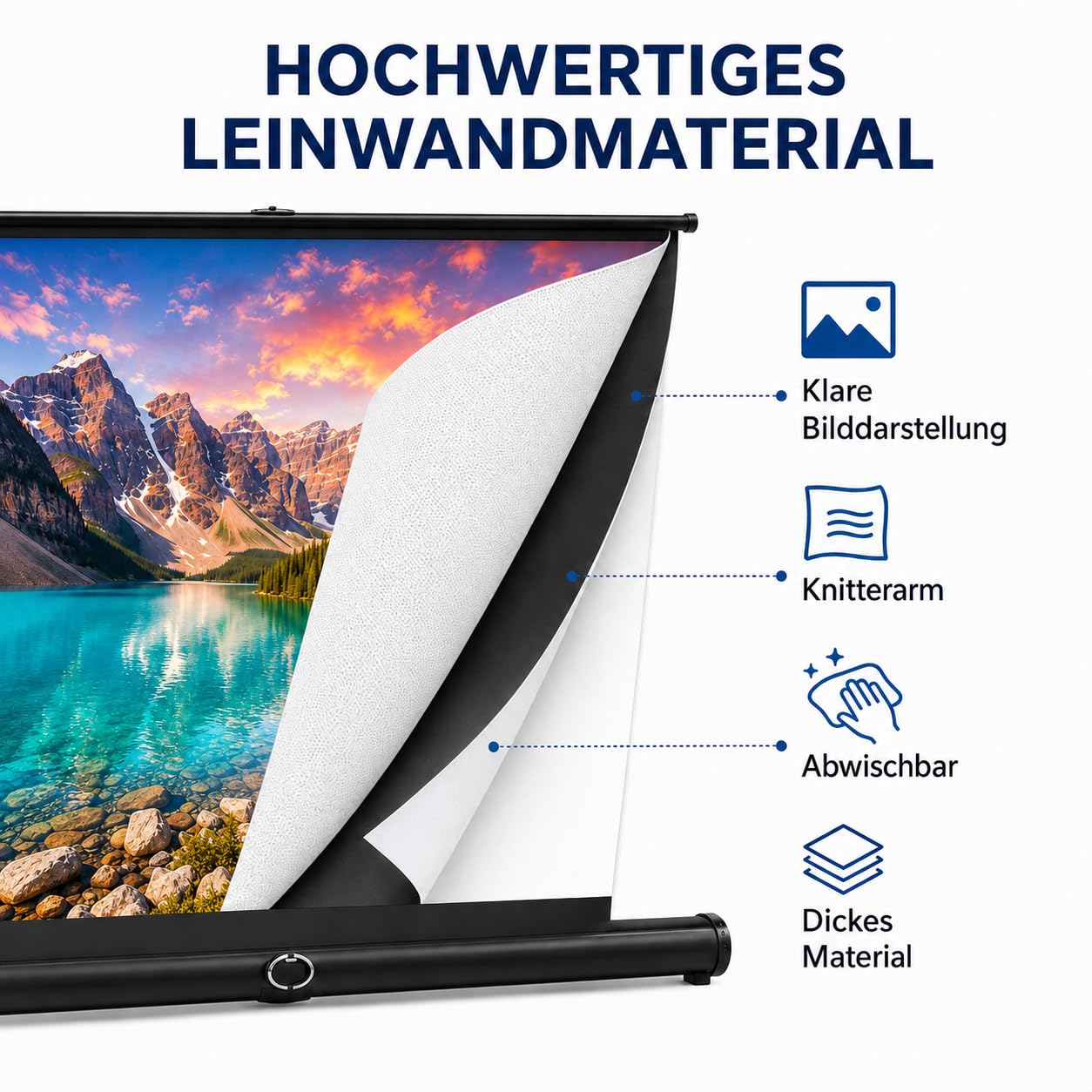 Leinwand Beamer 50 Zoll,Tragbare Pull-Up Beamer Leinwand mit Ständer für Camping,Heimkino,Schule,Treffen
