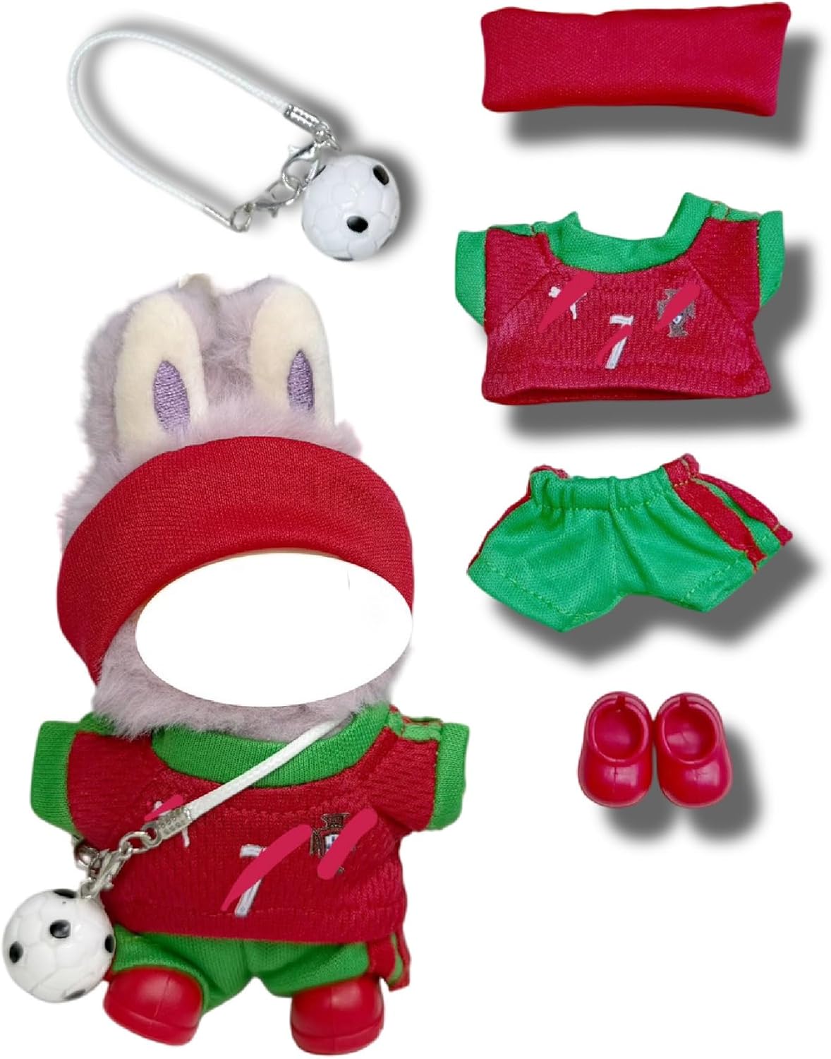 Soccer Jersey Doll Clothes for 10-12cm Plush Dolls,5 pcs Set Mini Football Uniform Outfit for 4 Inch Stuffed Animal,Soccer Star Inspired Sports Costume,Collectible Doll Accessories(Portugal 7 Red)